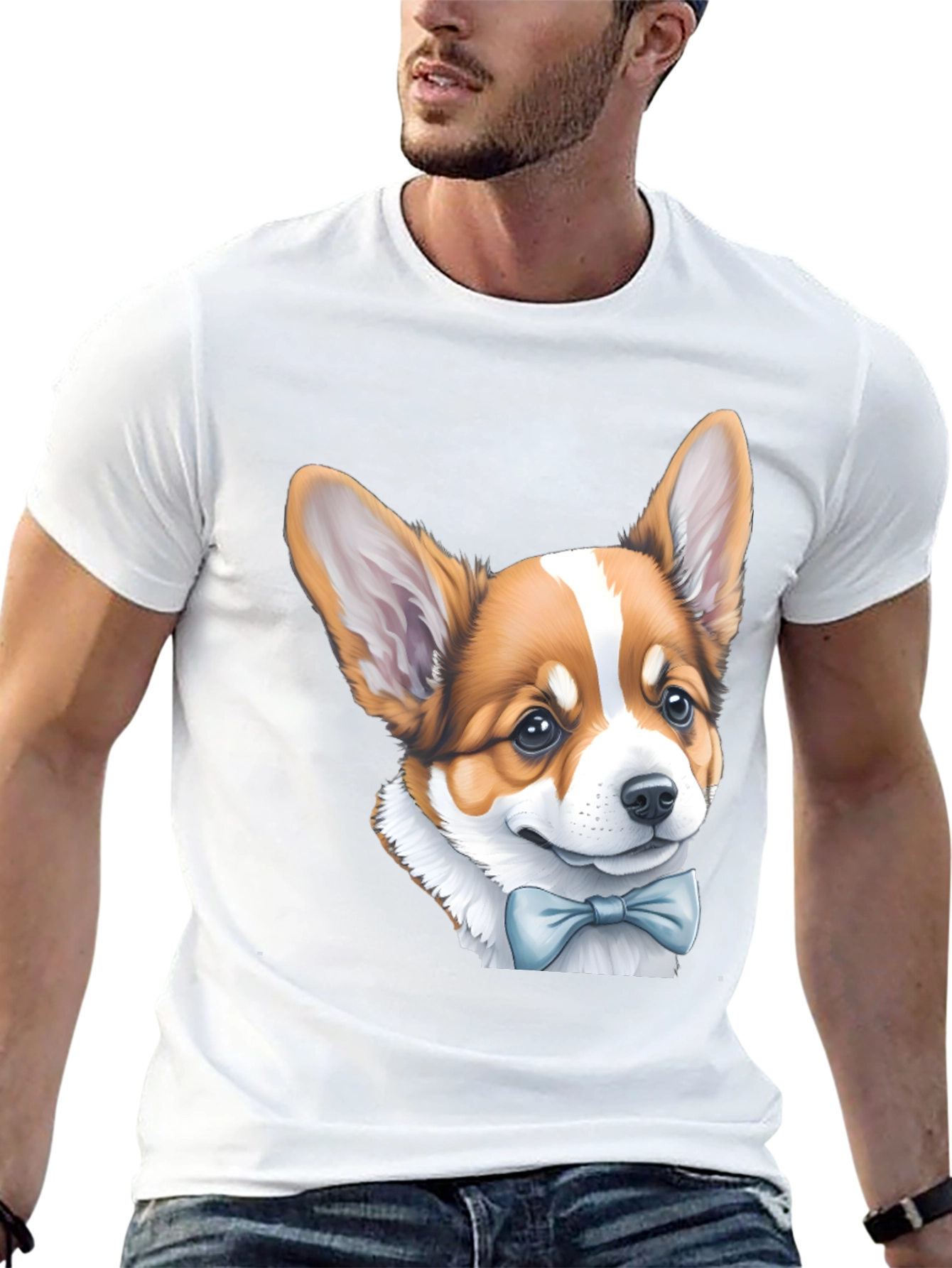 Corgi Bow Tie Black T-Shirt