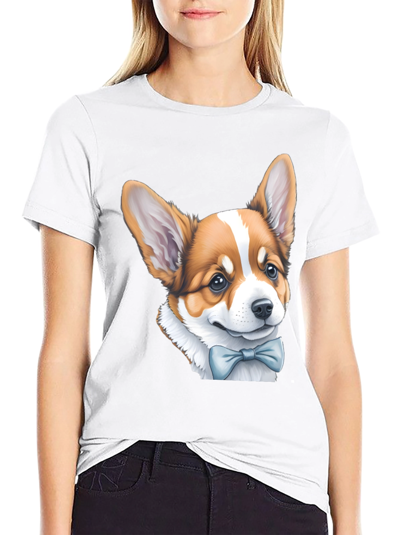 Corgi Bow Tie Black T-Shirt