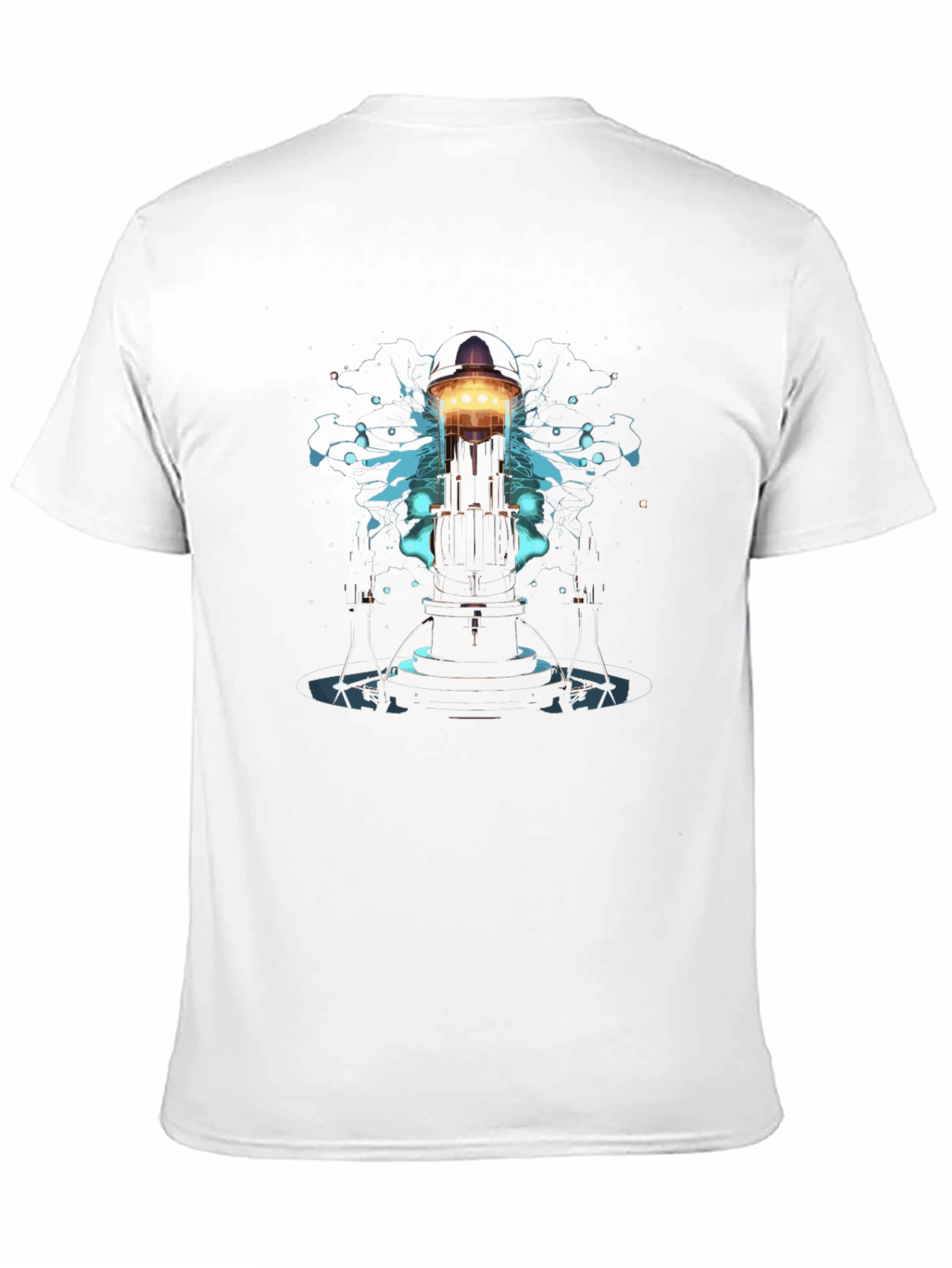 Mens Black T-Shirt with Sci-Fi Tower Graphic