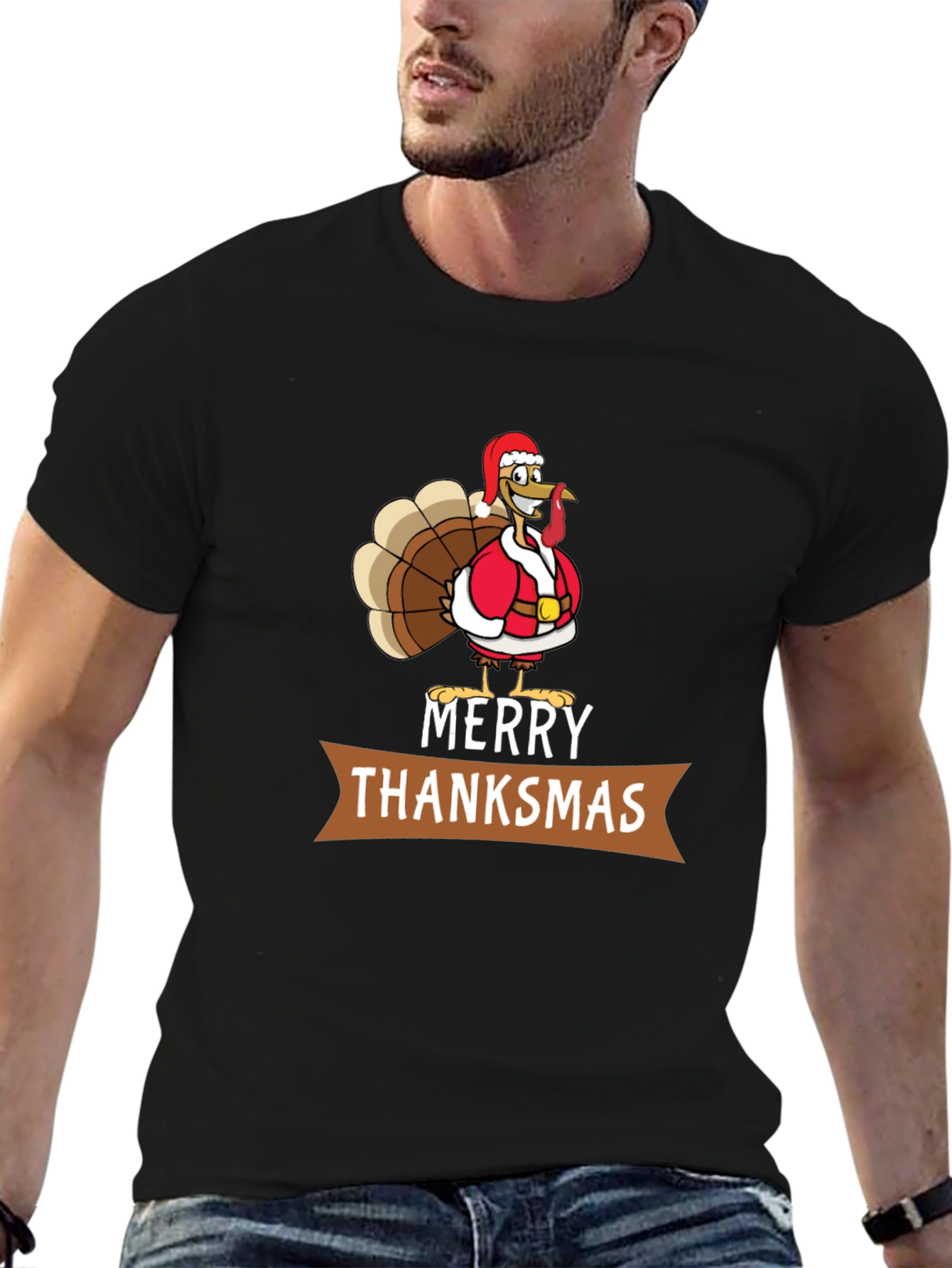 Merry Thanksmas T-Shirt: Festive Turkey Design