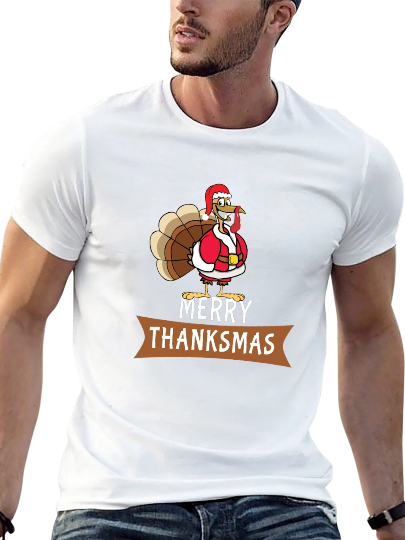 Merry Thanksmas T-Shirt: Festive Turkey Design