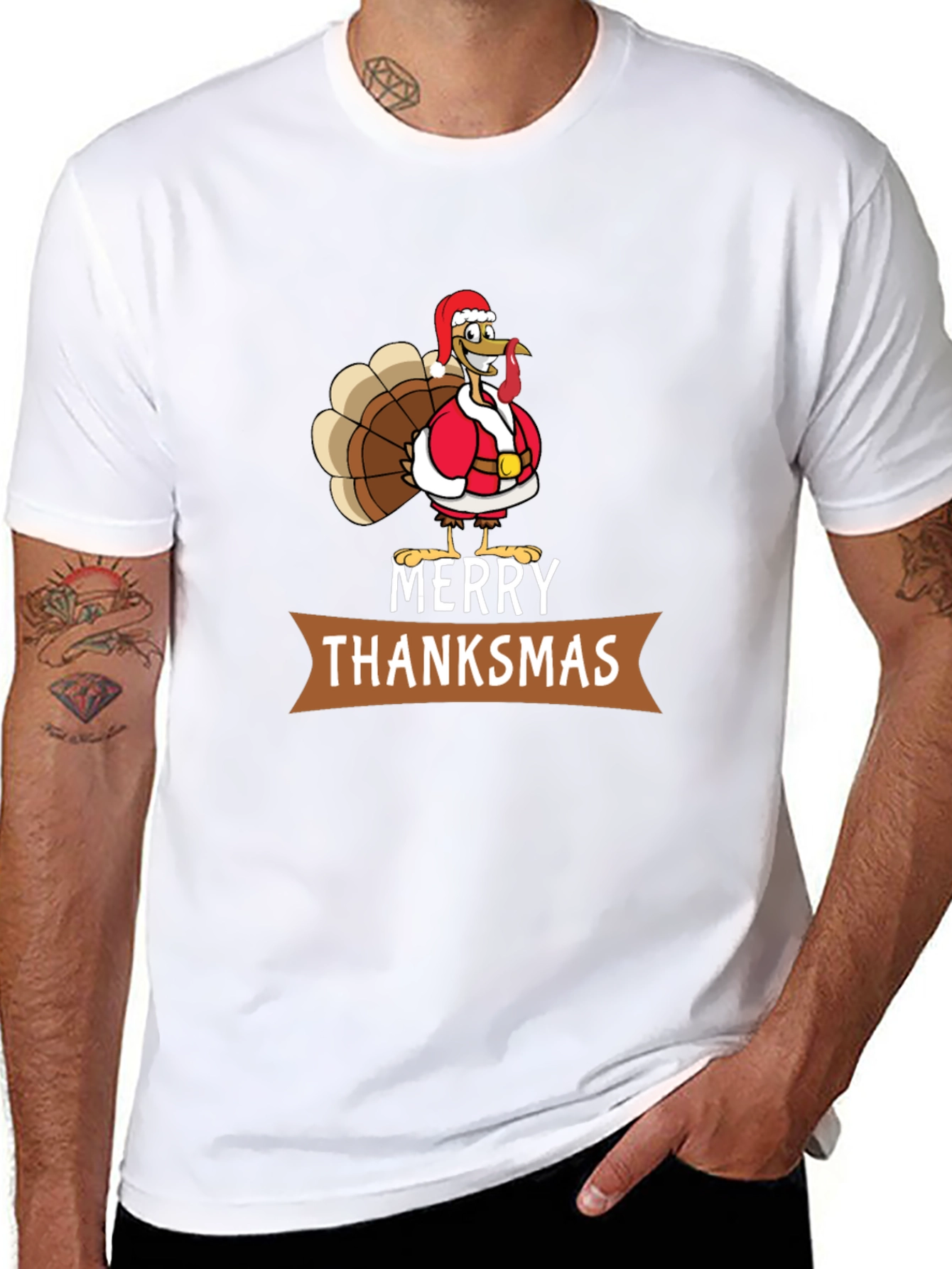 Merry Thanksmas T-Shirt: Festive Turkey Design