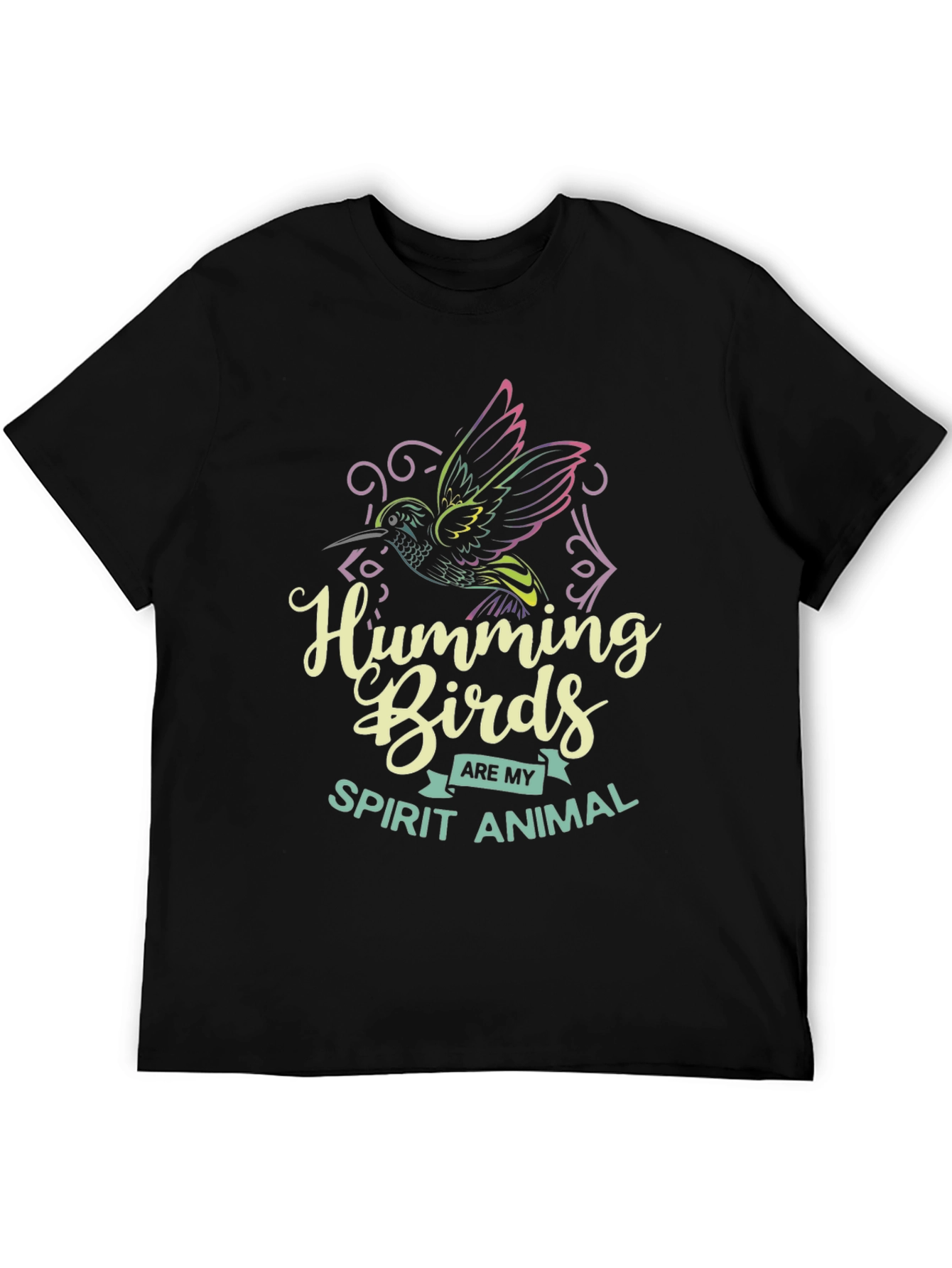 Hummingbird Spirit Animal Graphic Tee - Black Cotton Shirt