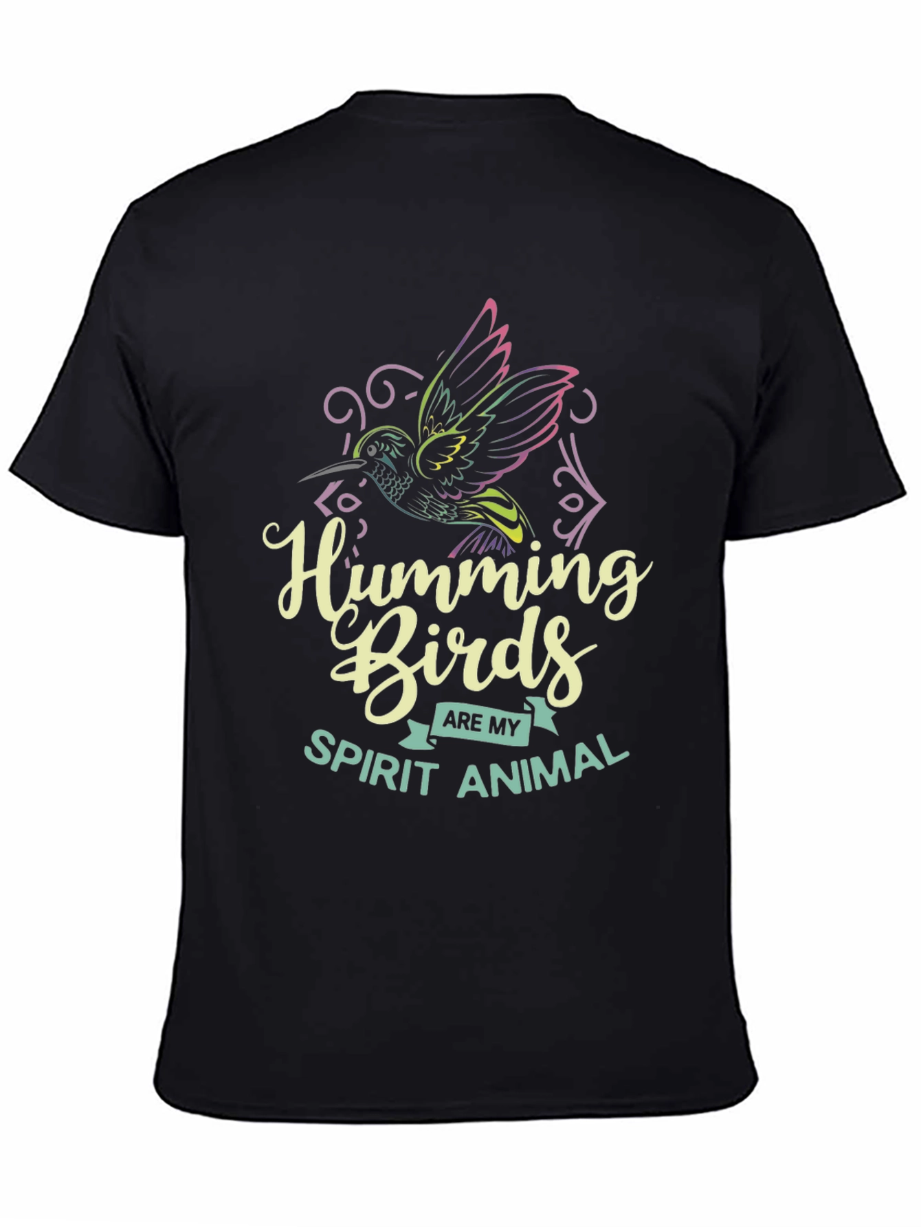 Hummingbird Spirit Animal Graphic Tee - Black Cotton Shirt