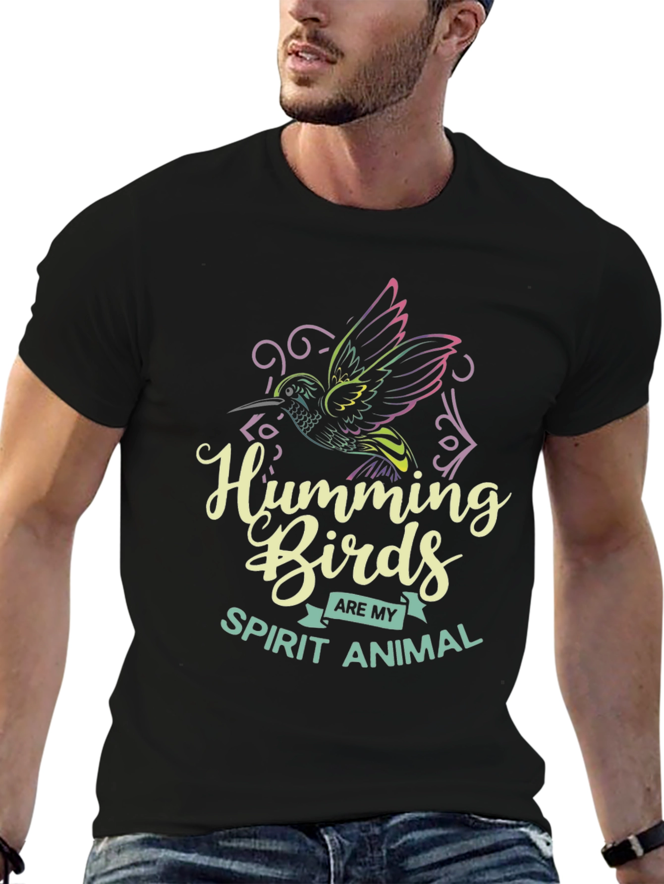 Hummingbird Spirit Animal Graphic Tee - Black Cotton Shirt
