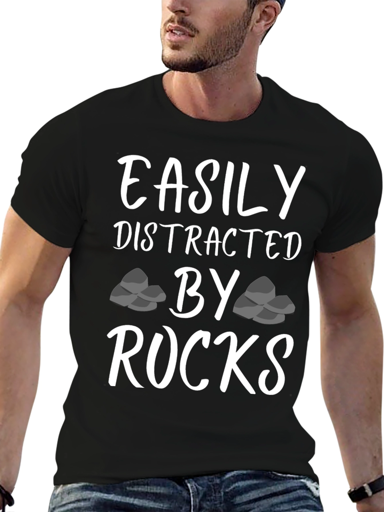 Easily Distracted By Rocks Funny T-Shirt