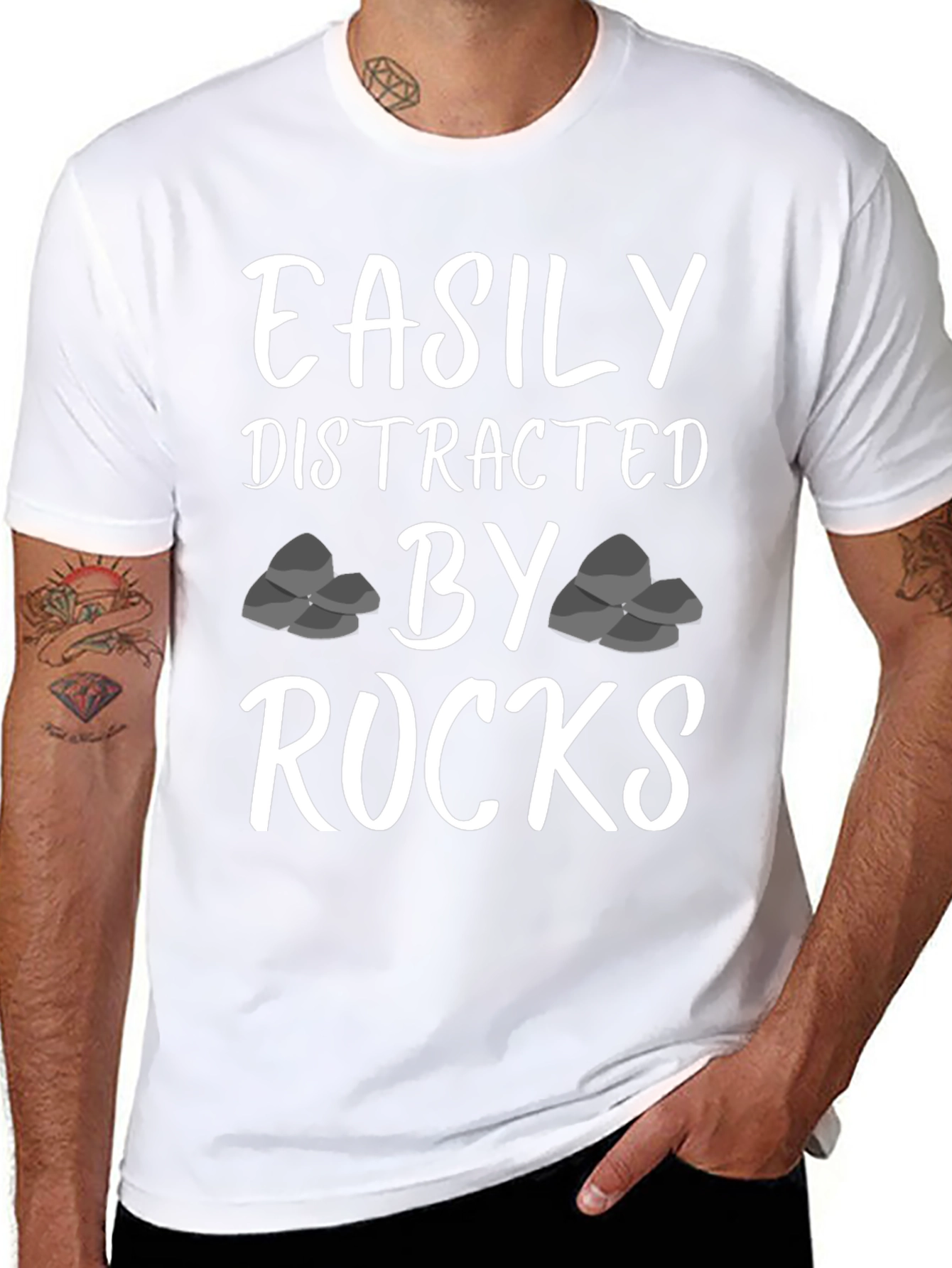 Easily Distracted By Rocks Funny T-Shirt