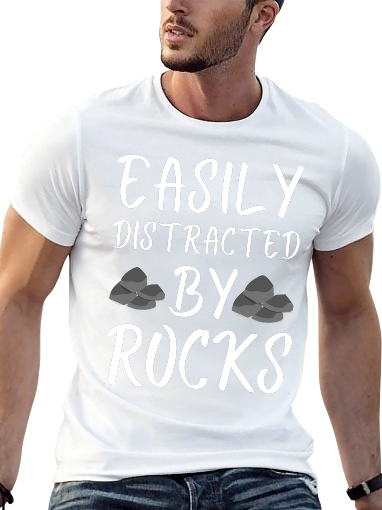 Easily Distracted By Rocks Funny T-Shirt