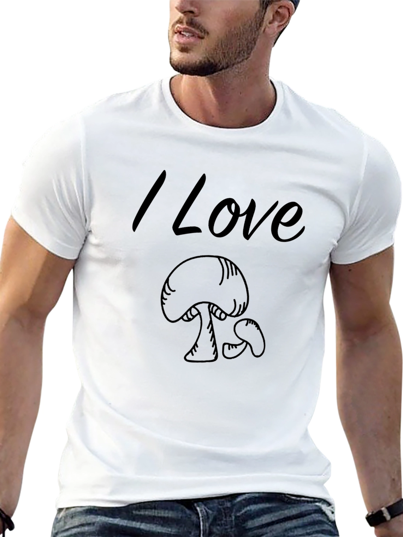 I Love Mushrooms Graphic Tee - Black Cotton T-Shirt