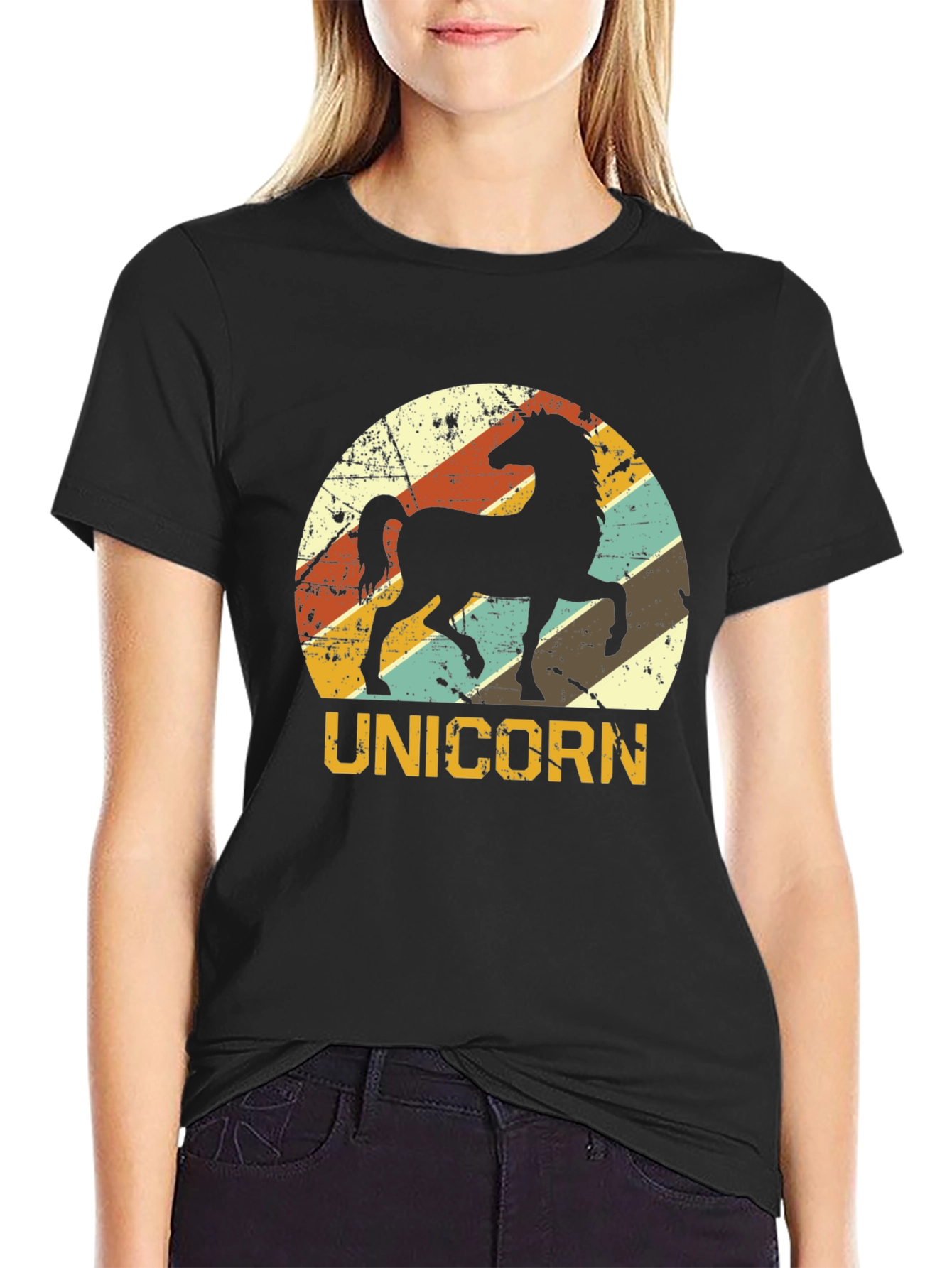 Retro Unicorn Graphic T-Shirt - Black