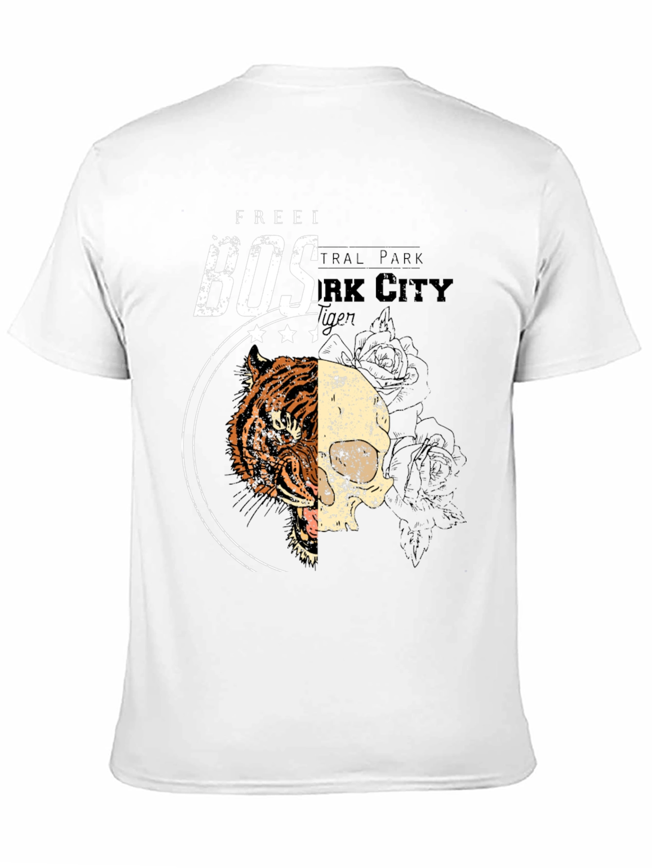Tiger Skull Graphic Print Black T-Shirt
