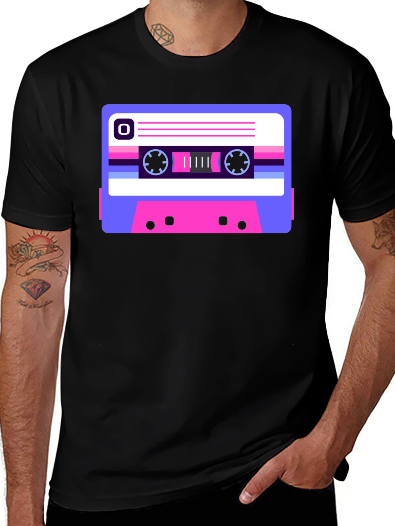 Retro Cassette Tape Graphic Tee - Black