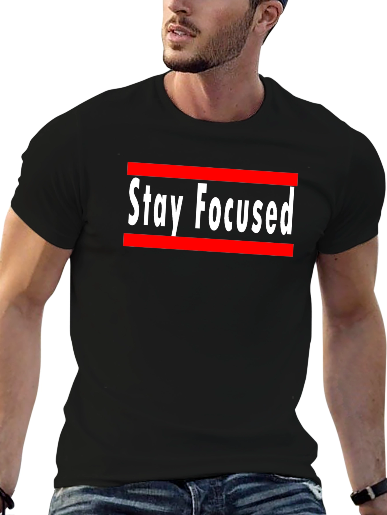 Stay Focused Graphic Print Crew Neck T-Shirt