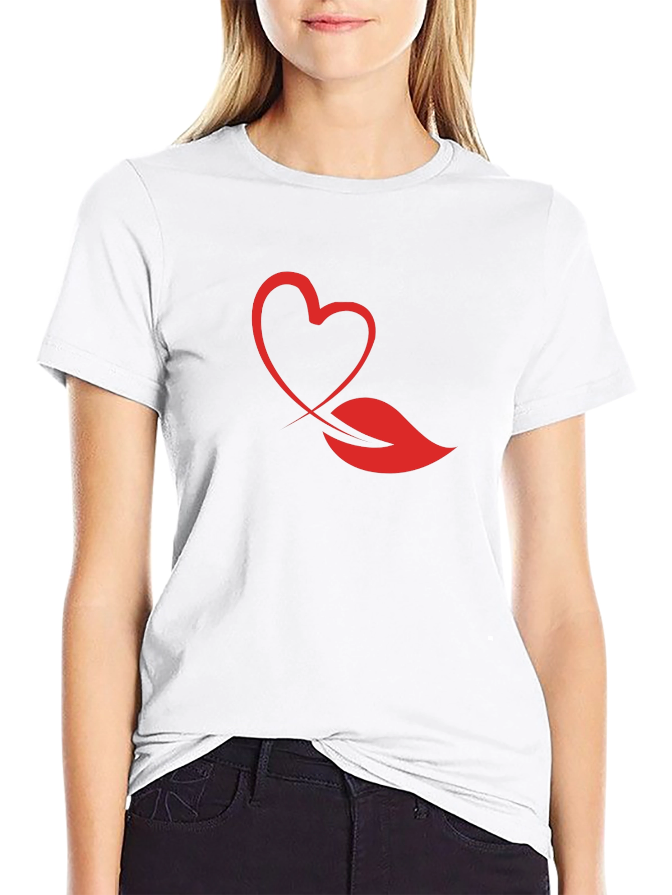 Heart & Lips Graphic Print Black T-Shirt