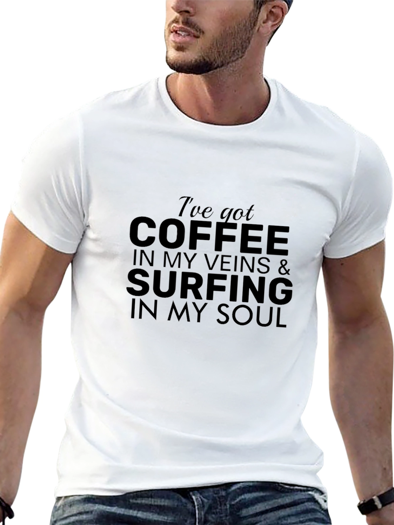 Coffee & Surfing Soul T-Shirt - Stylish Black Tee