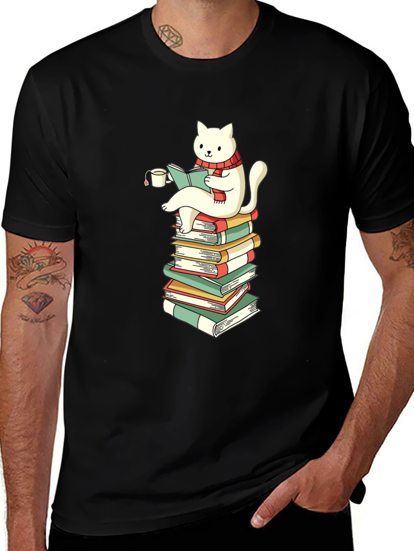 Cat Reading Books T-Shirt