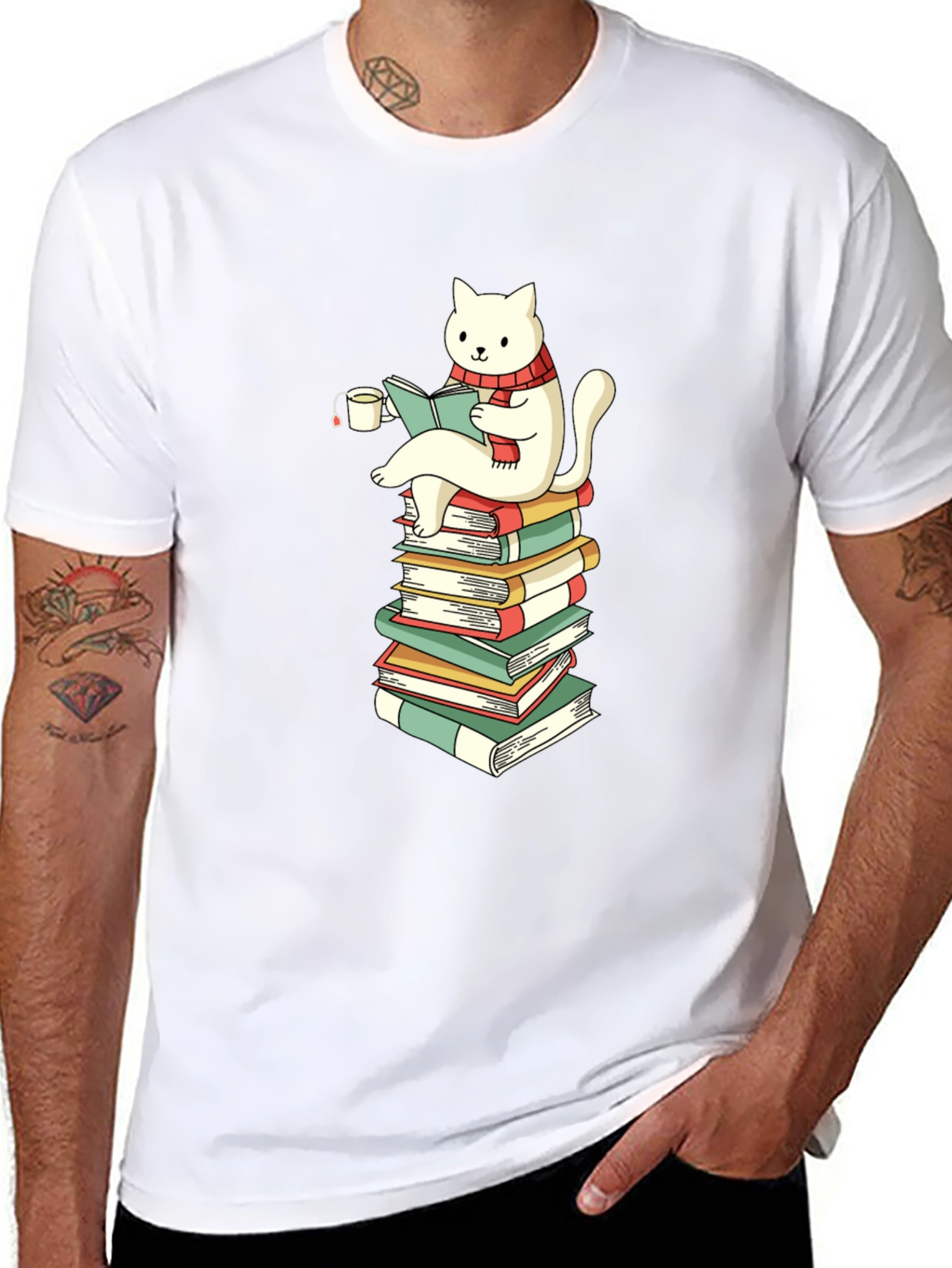 Cat Reading Books T-Shirt