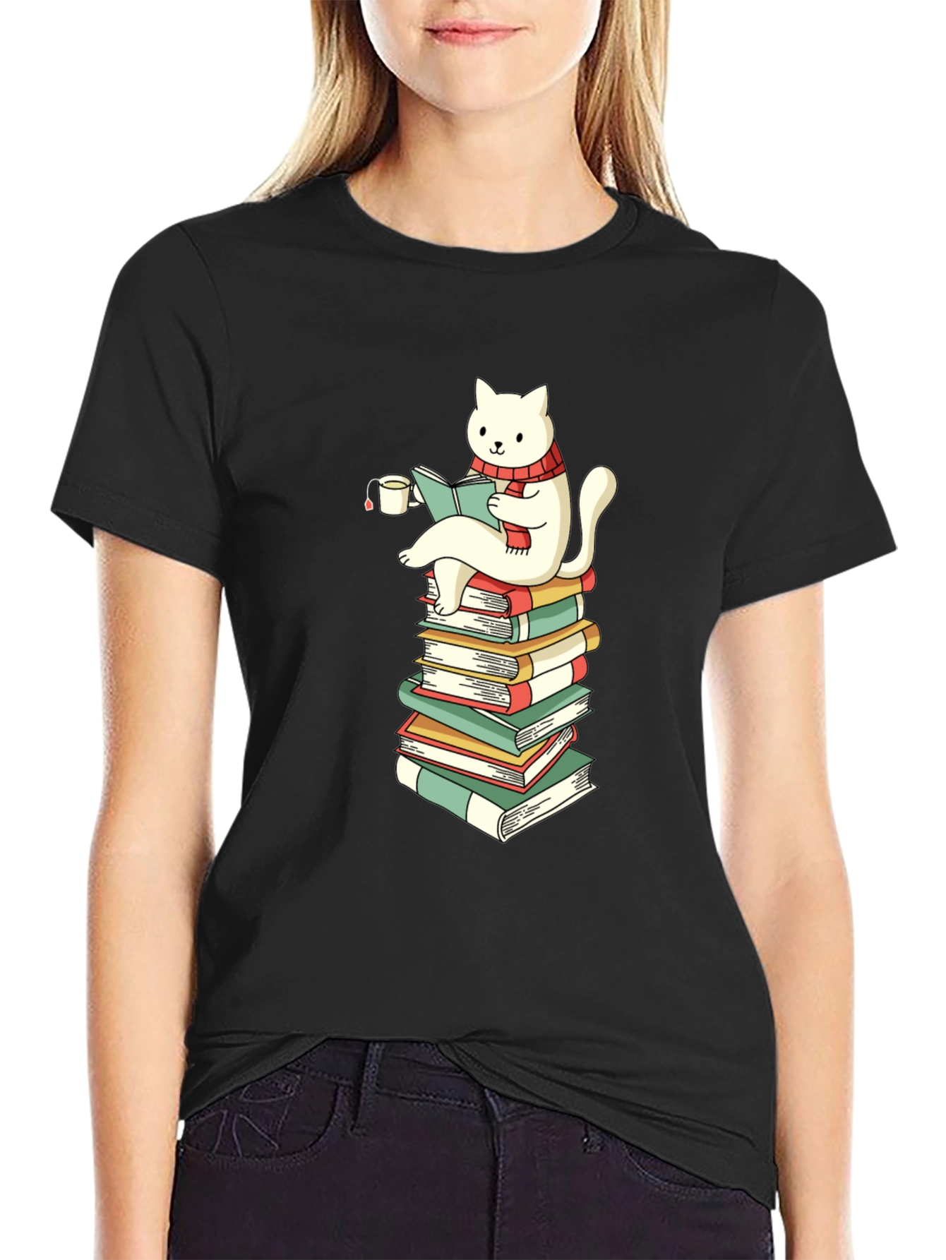 Cat Reading Books T-Shirt