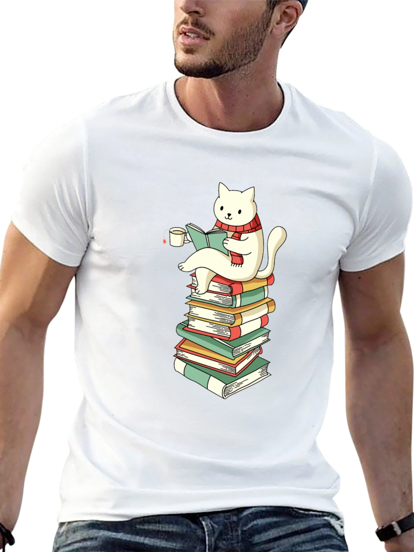 Cat Reading Books T-Shirt