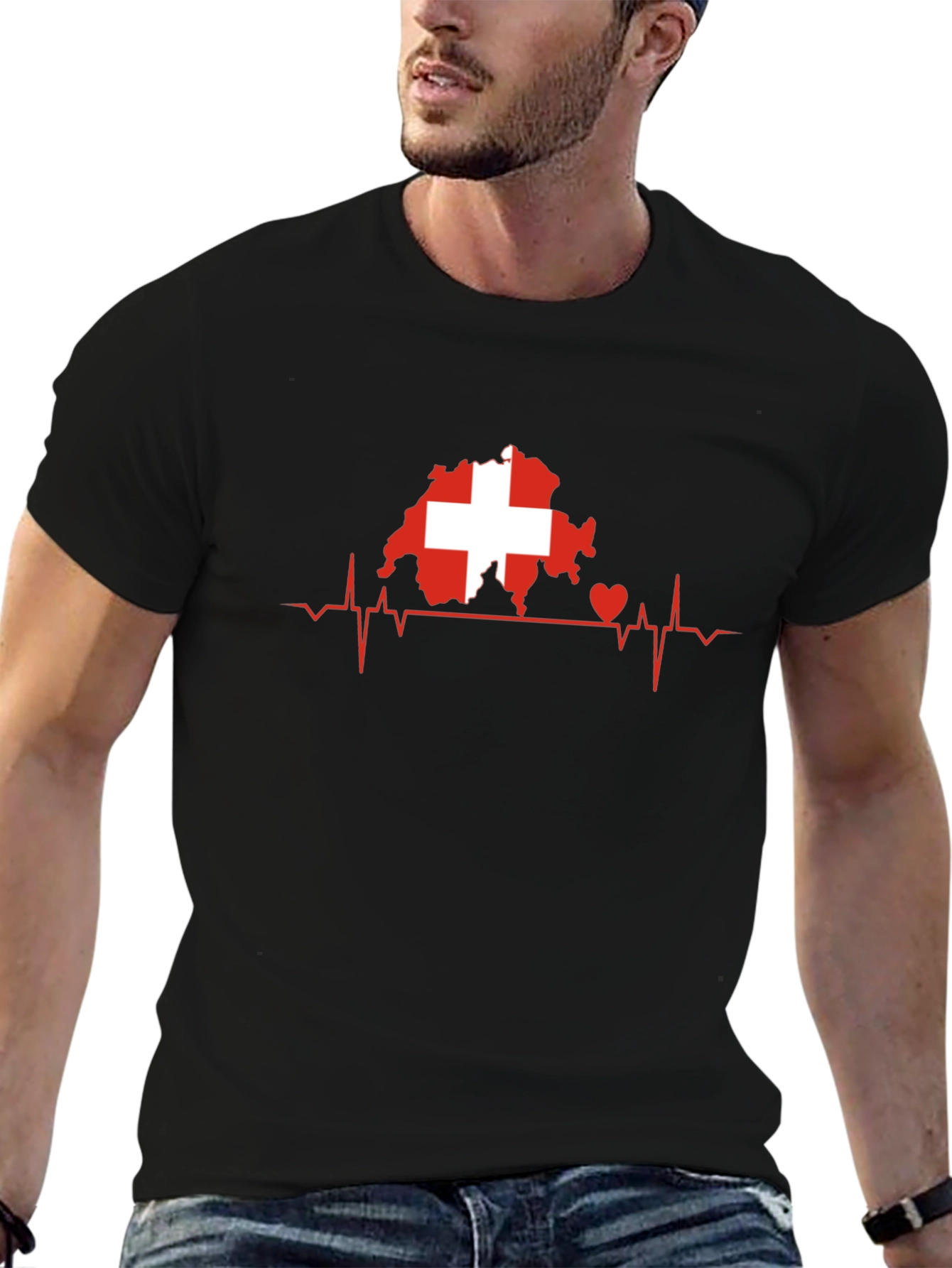 Switzerland Flag Heartbeat Mens T-Shirt