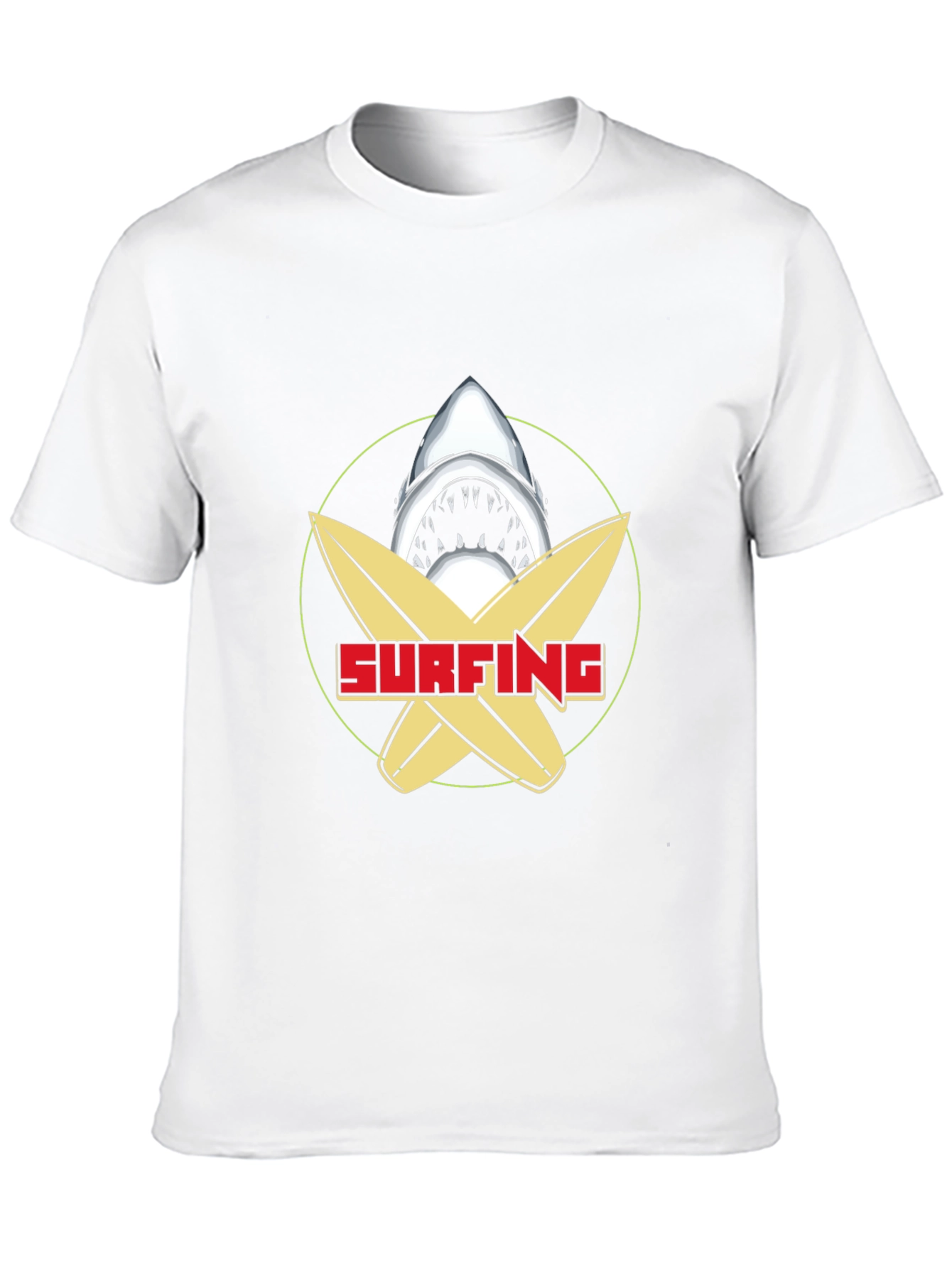 Surfing Shark Graphic Tee - Black Cotton T-Shirt