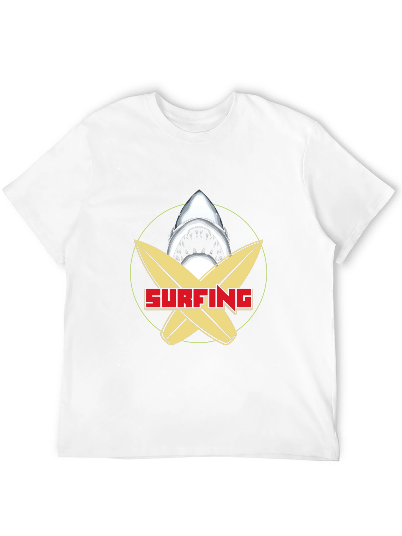 Surfing Shark Graphic Tee - Black Cotton T-Shirt