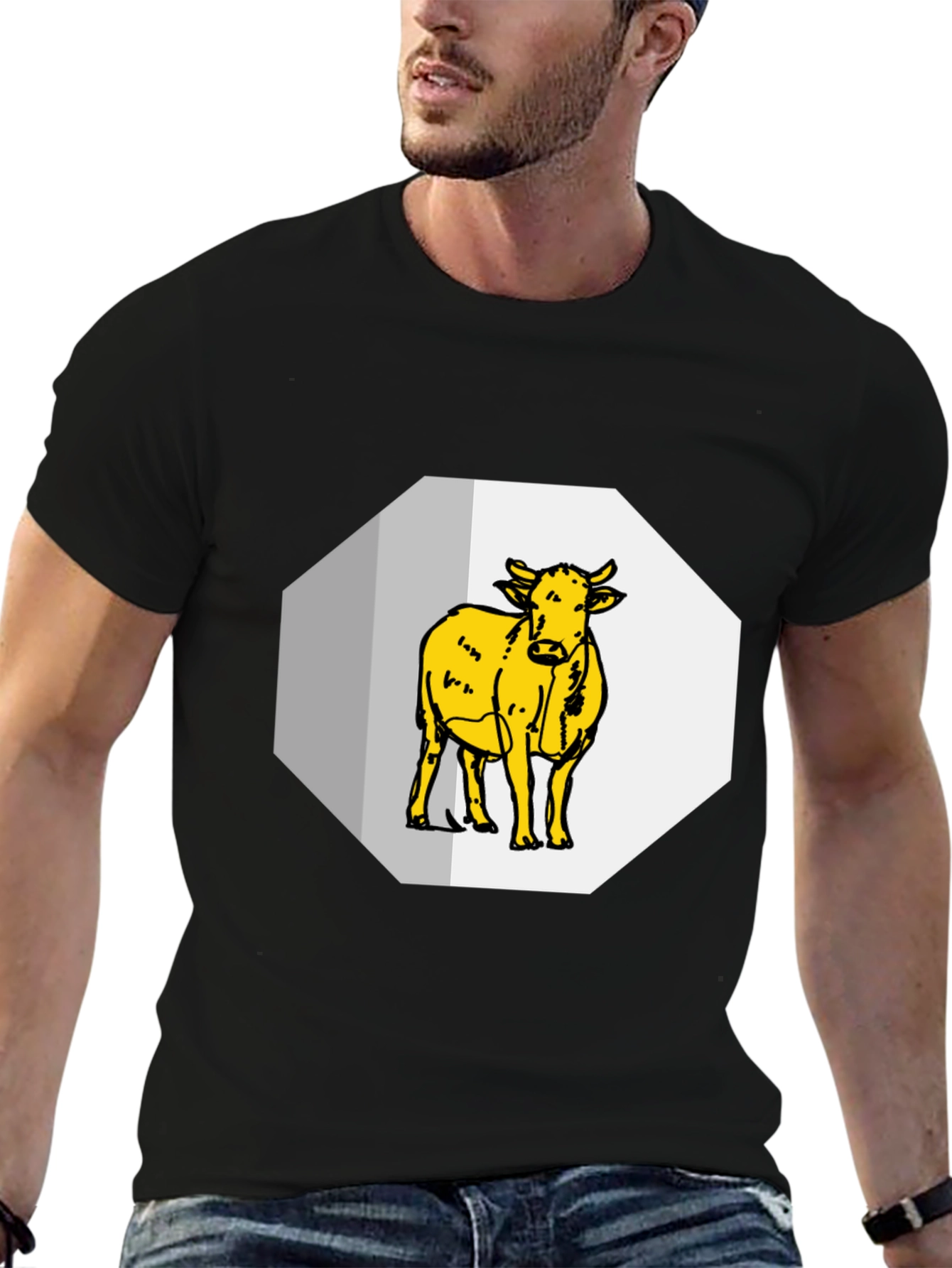 Cow Graphic Tee - Black Cotton Blend
