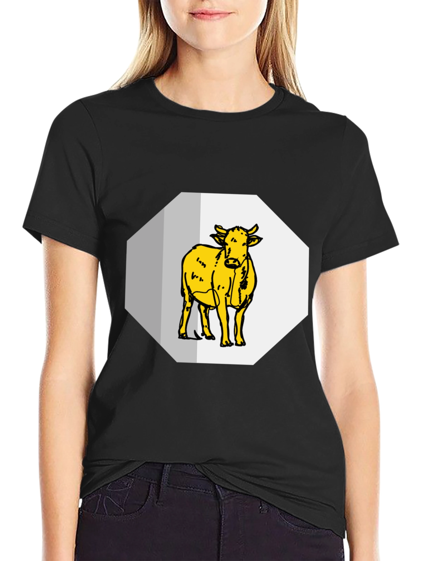 Cow Graphic Tee - Black Cotton Blend