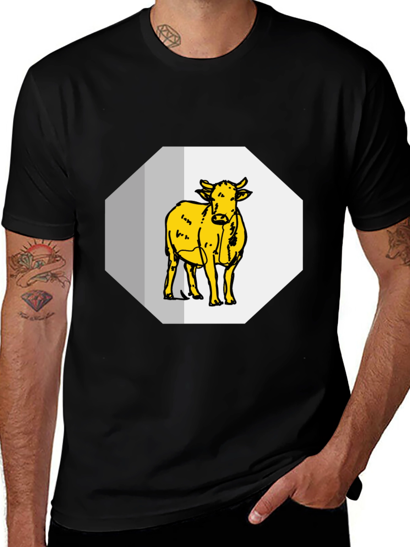 Cow Graphic Tee - Black Cotton Blend