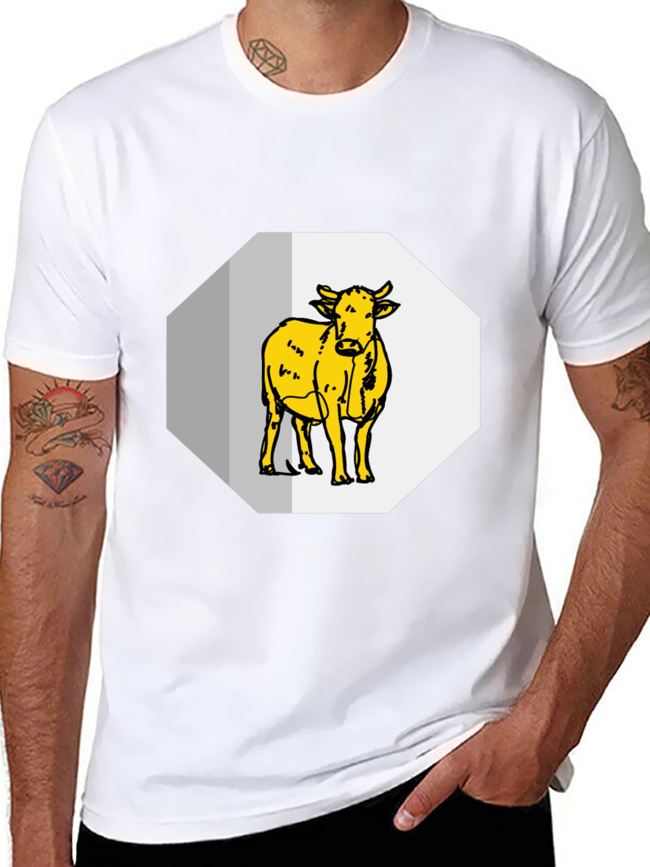 Cow Graphic Tee - Black Cotton Blend