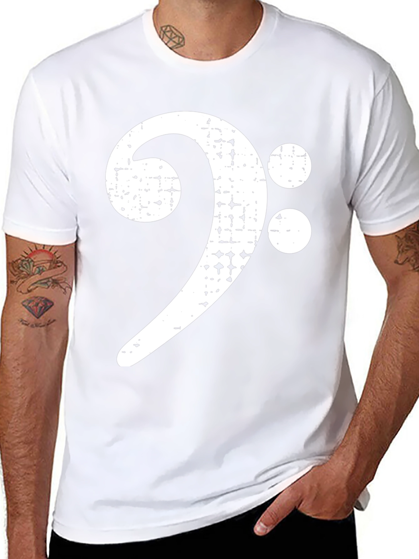 Bass Clef Distressed Graphic Tee - Music Lover T-Shirt