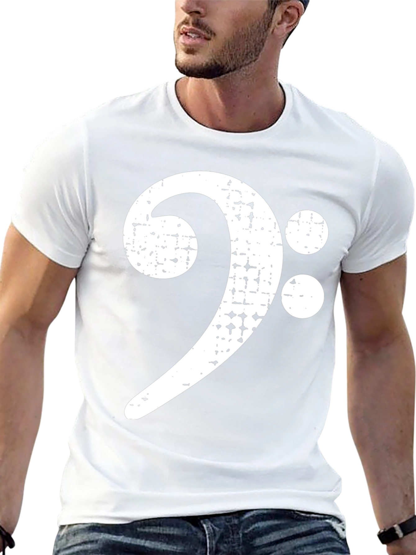 Bass Clef Distressed Graphic Tee - Music Lover T-Shirt