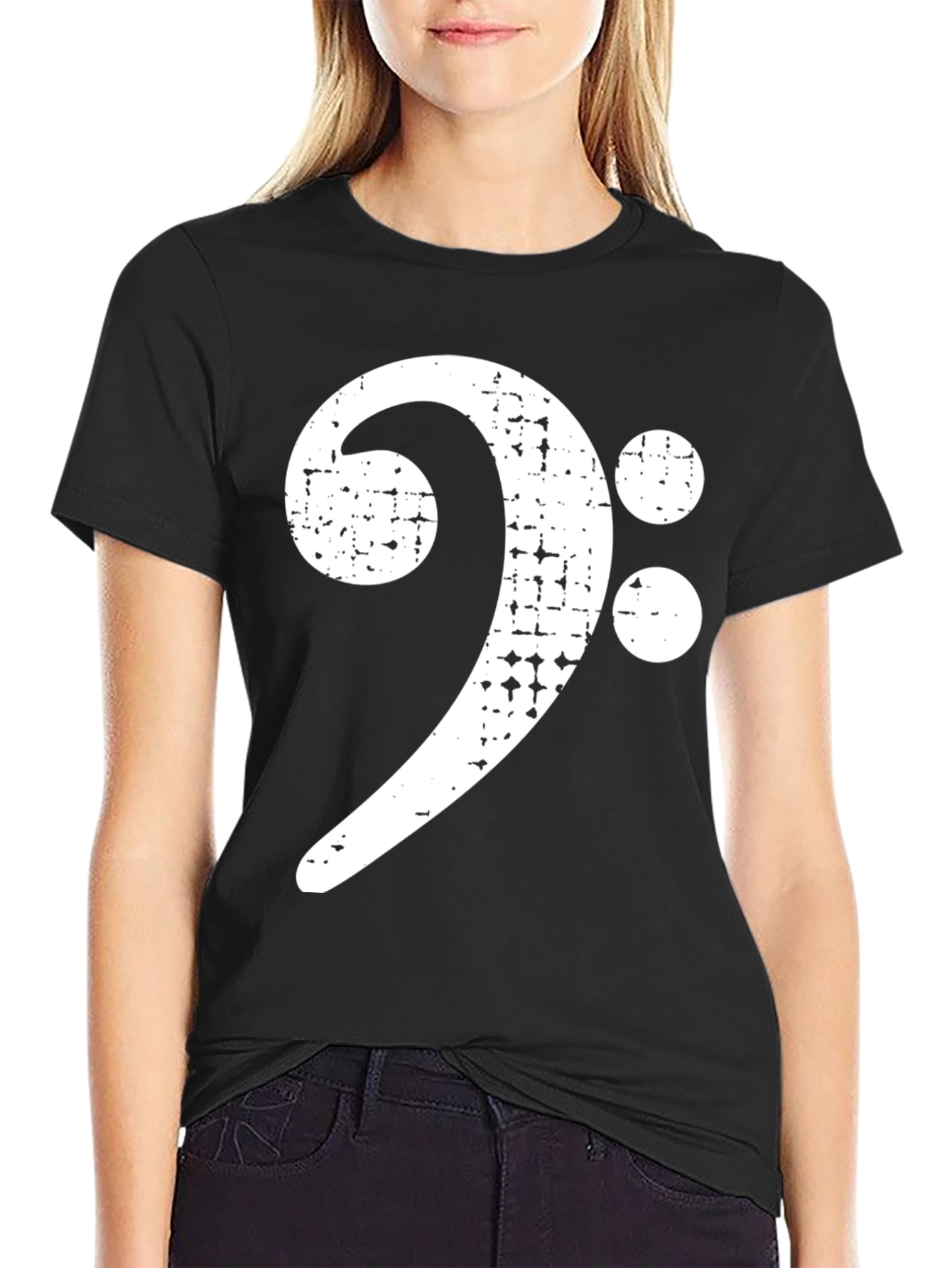 Bass Clef Distressed Graphic Tee - Music Lover T-Shirt