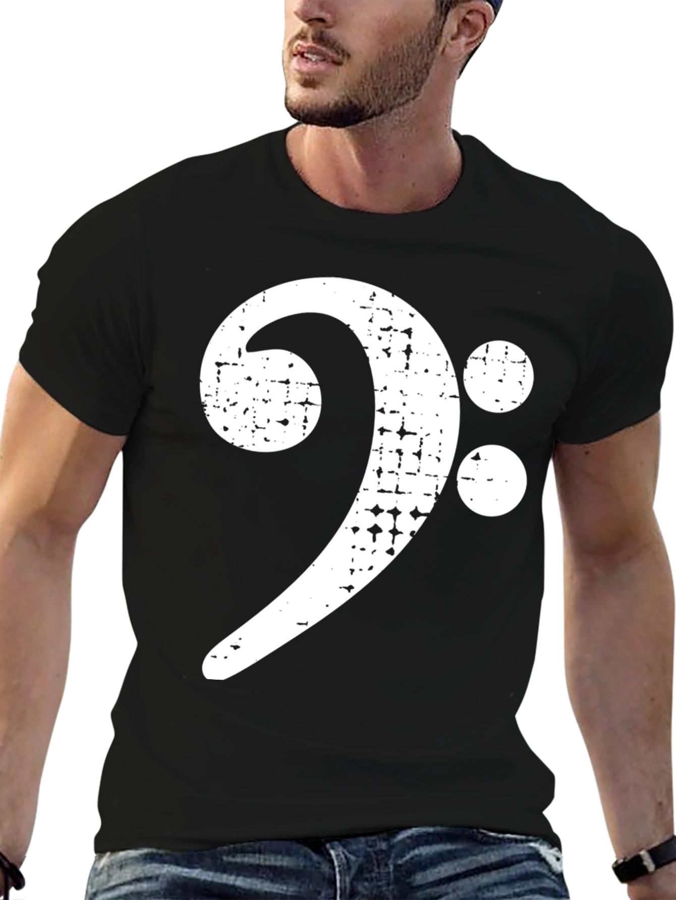 Bass Clef Distressed Graphic Tee - Music Lover T-Shirt