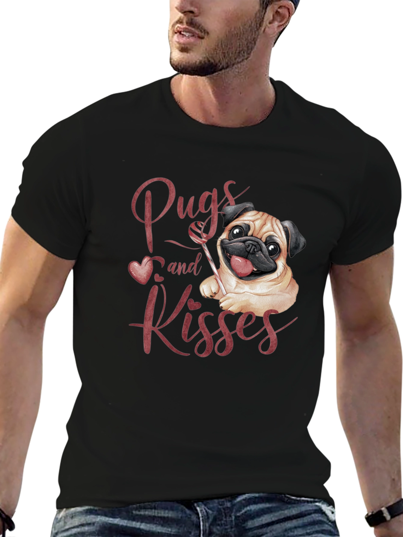 Pugs and Kisses Graphic Tee - Black