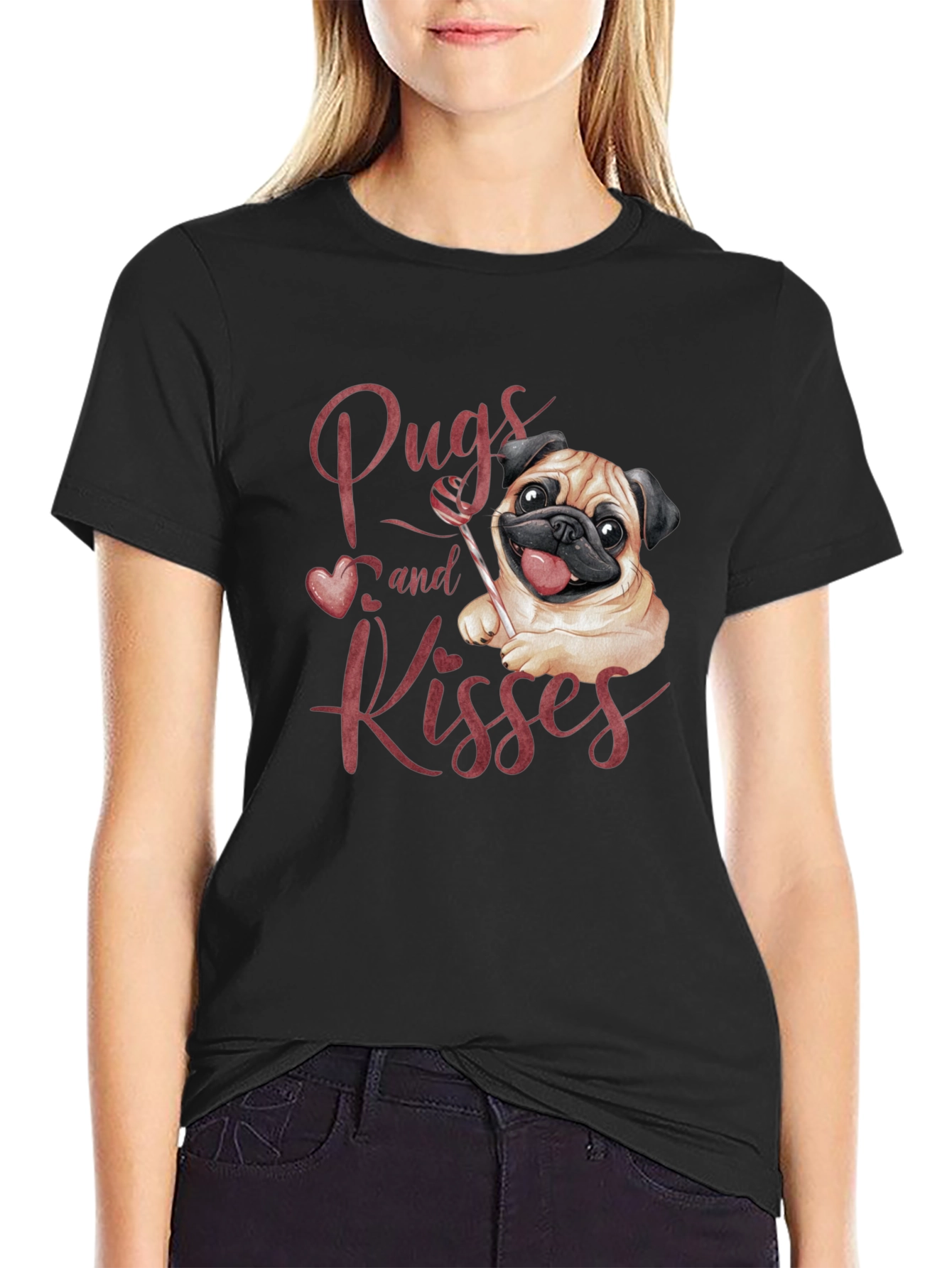 Pugs and Kisses Graphic Tee - Black