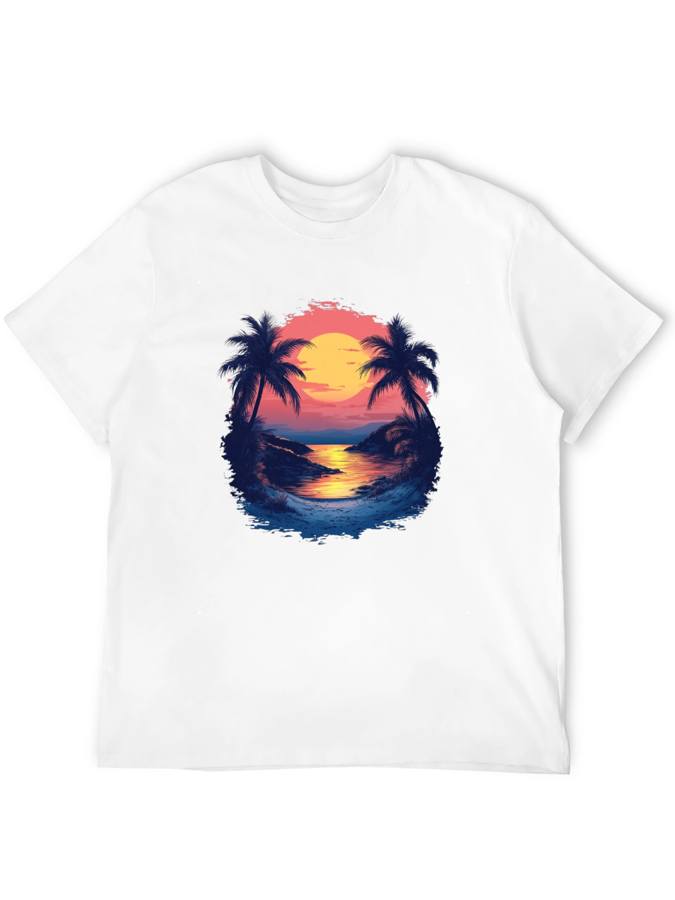 Tropical Sunset Graphic Tee - Black Cotton Comfort