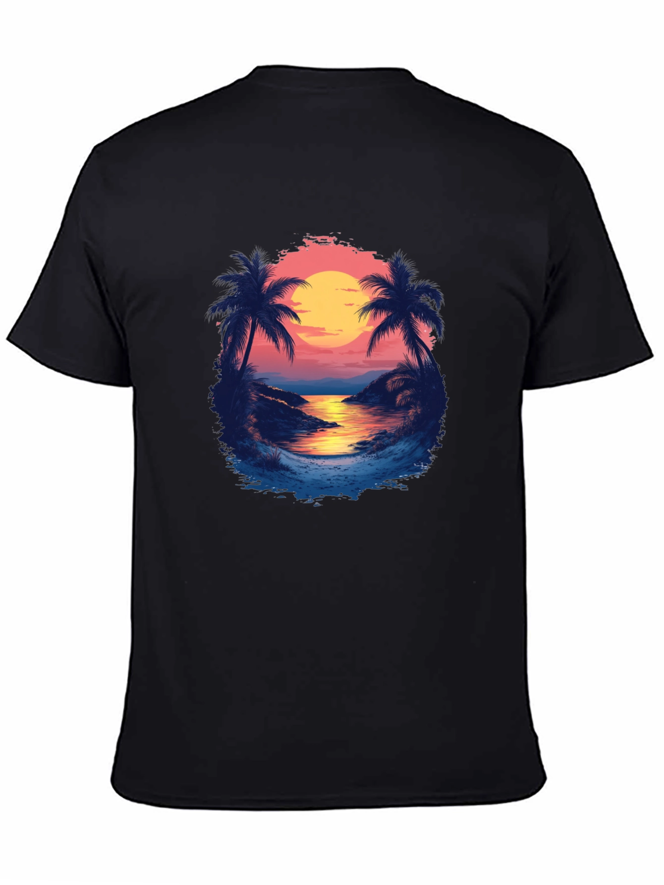 Tropical Sunset Graphic Tee - Black Cotton Comfort