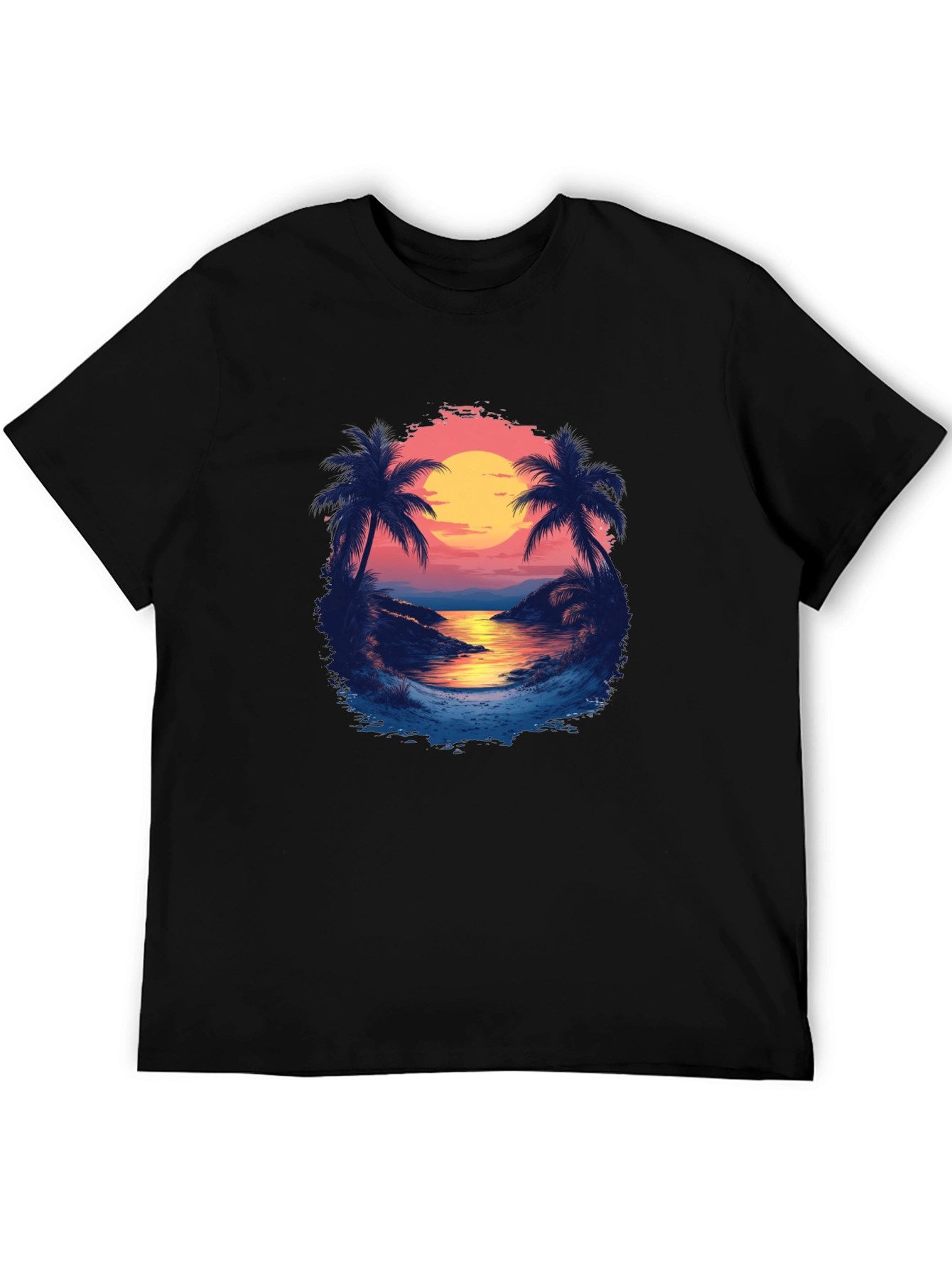 Tropical Sunset Graphic Tee - Black Cotton Comfort