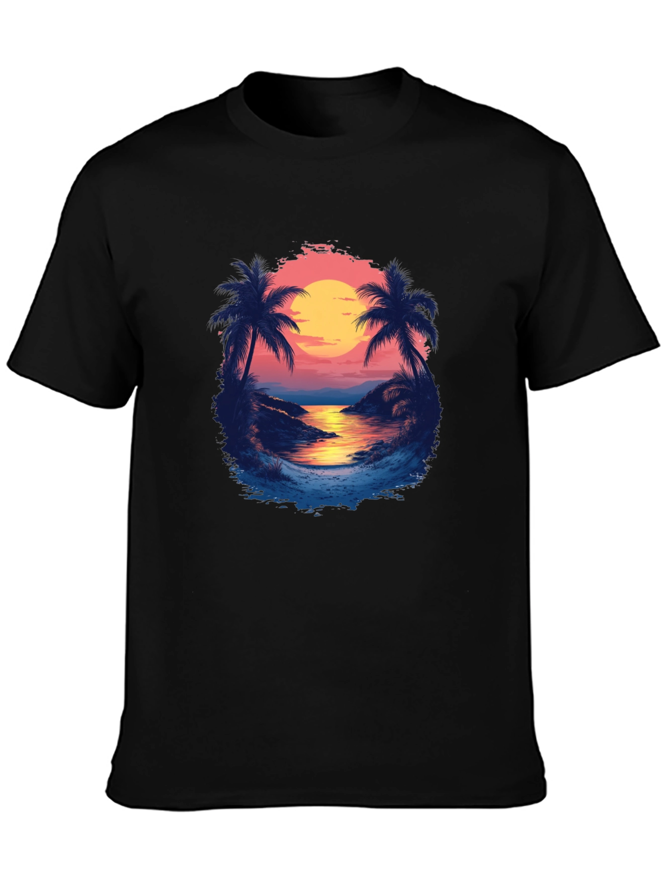 Tropical Sunset Graphic Tee - Black Cotton Comfort