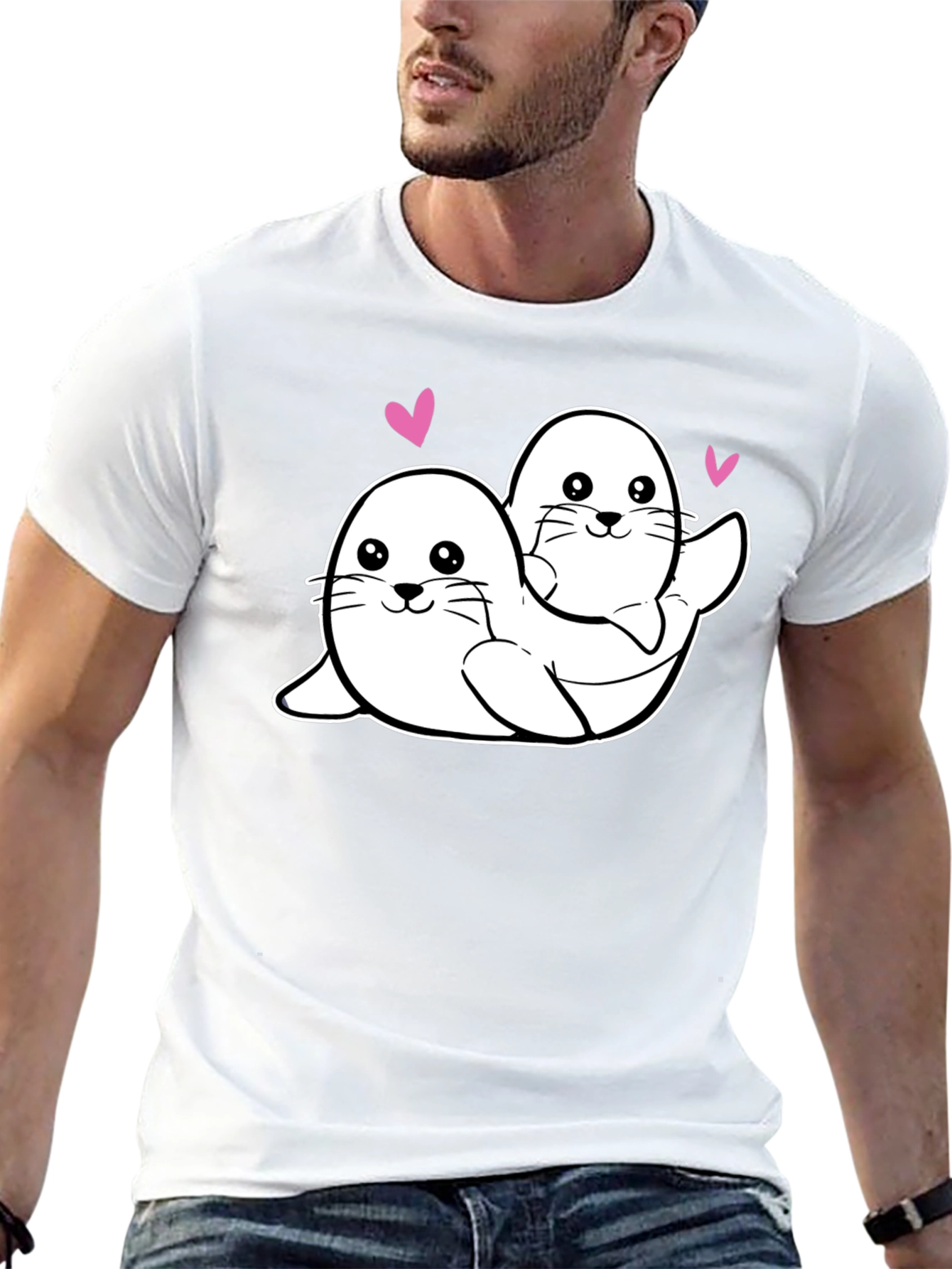 Cute Seal Couple Black T-Shirt