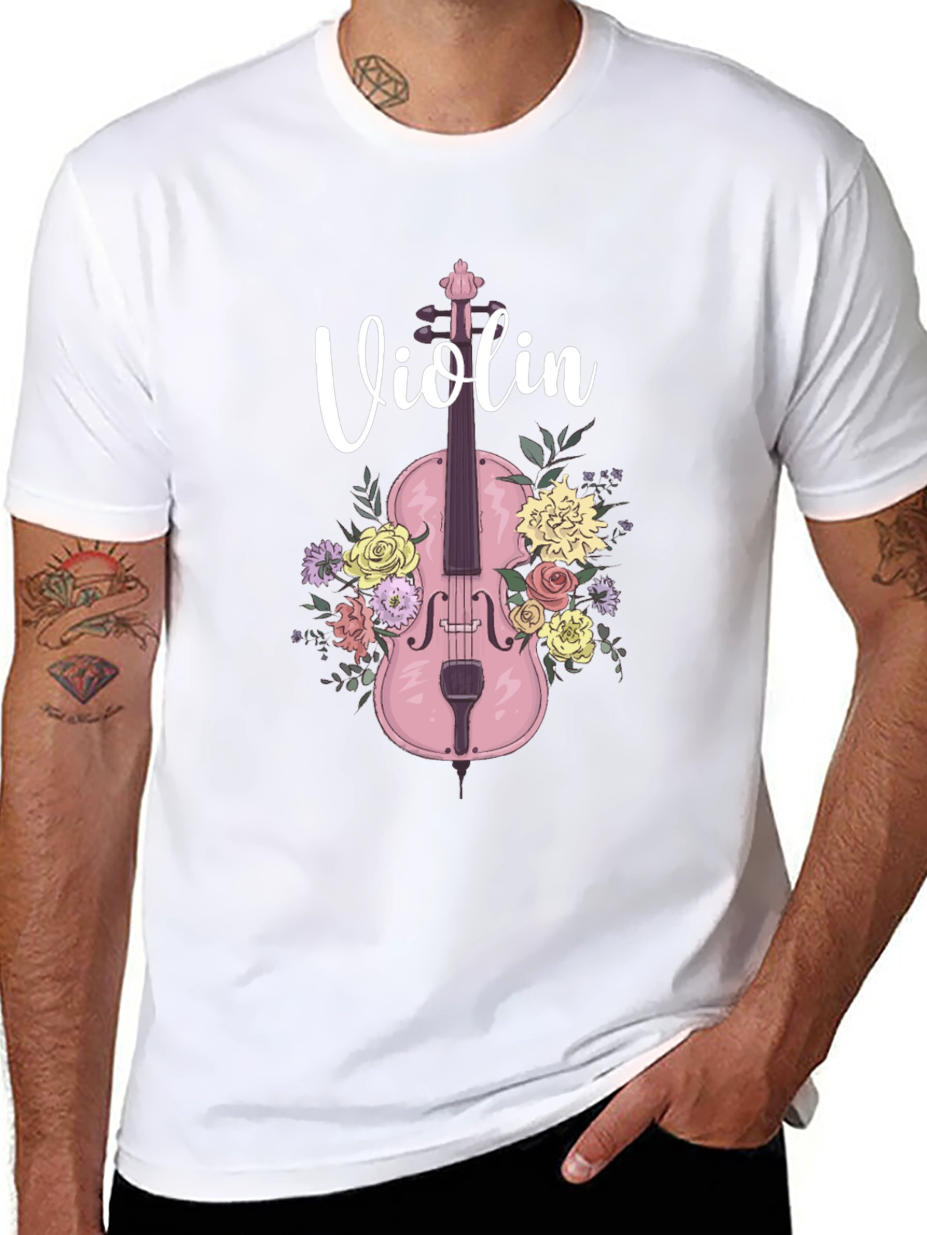 Floral Violin T-Shirt - Musical Design