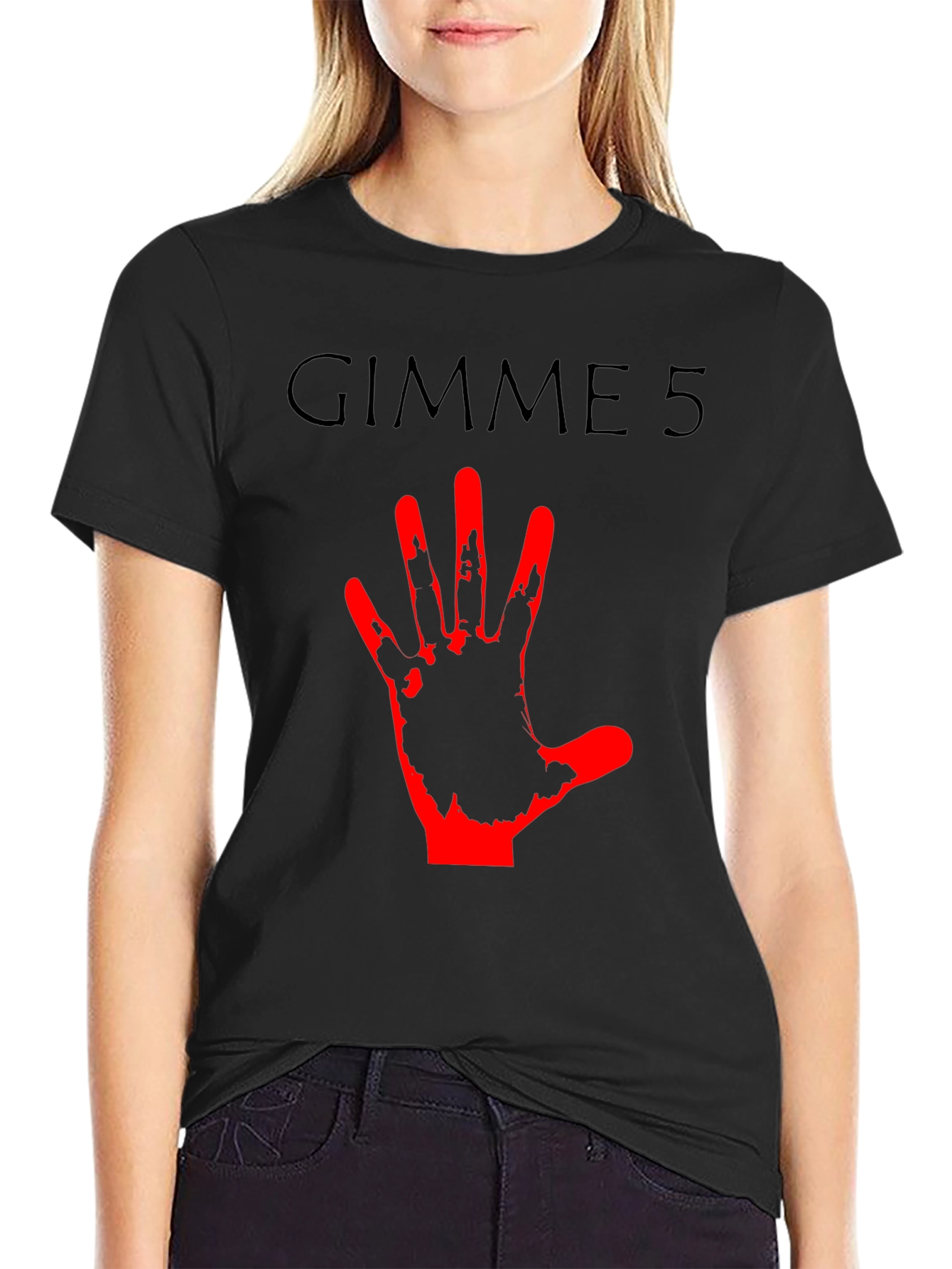 Gimme 5 Graphic Tee - Black Crew Neck T-Shirt