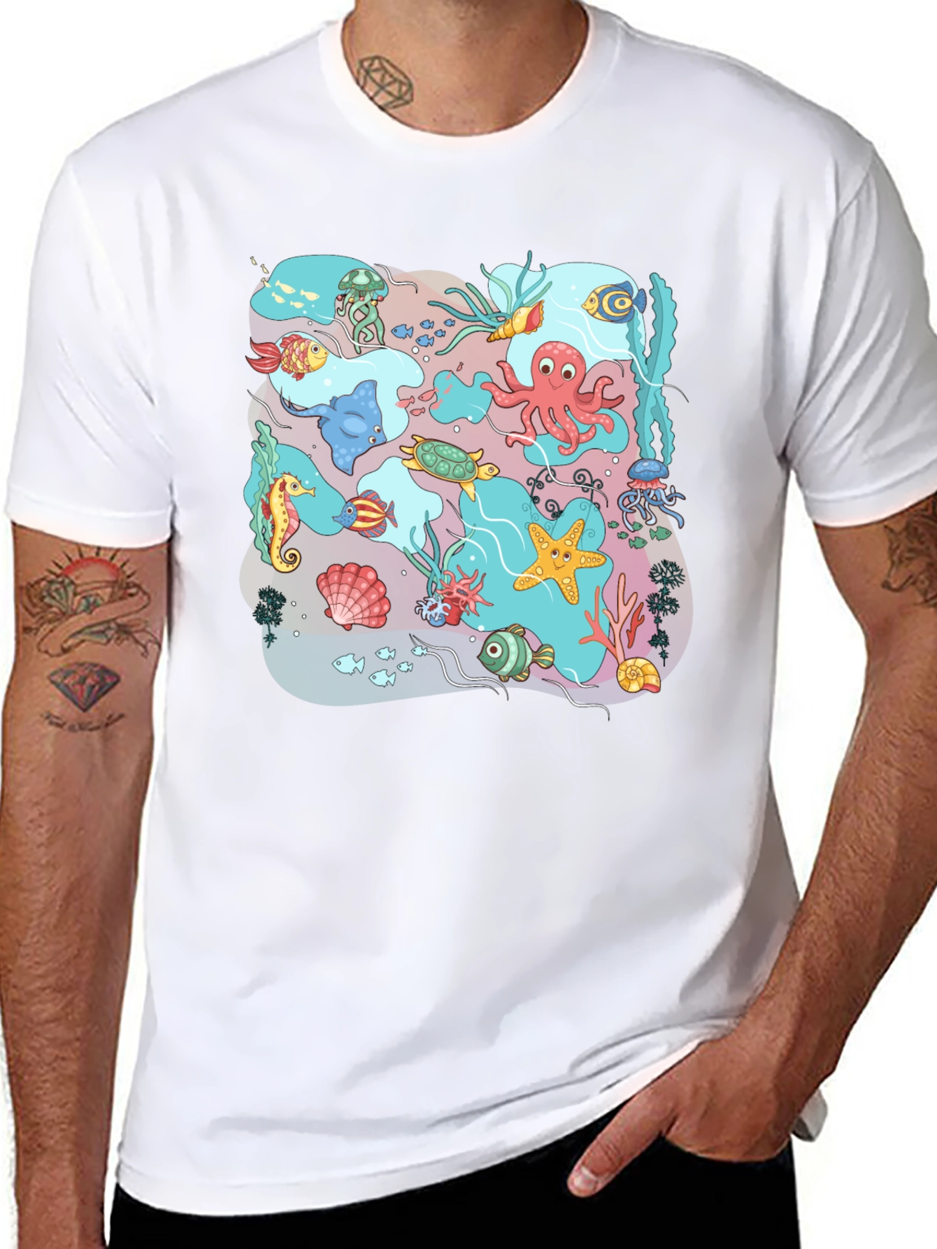 Ocean Life Graphic T-Shirt - Black Cotton Tee