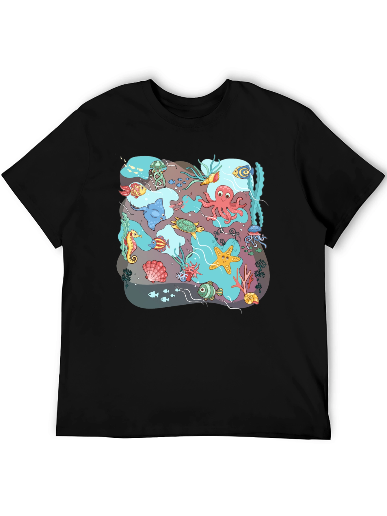 Ocean Life Graphic T-Shirt - Black Cotton Tee