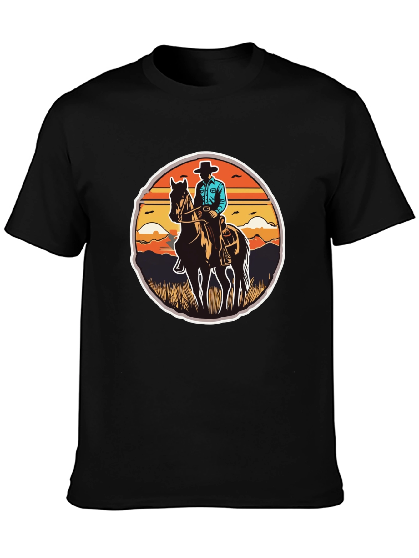 Cowboy on Horseback Black T-Shirt