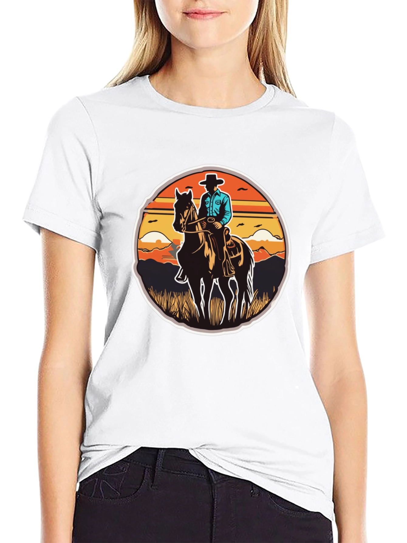 Cowboy on Horseback Black T-Shirt