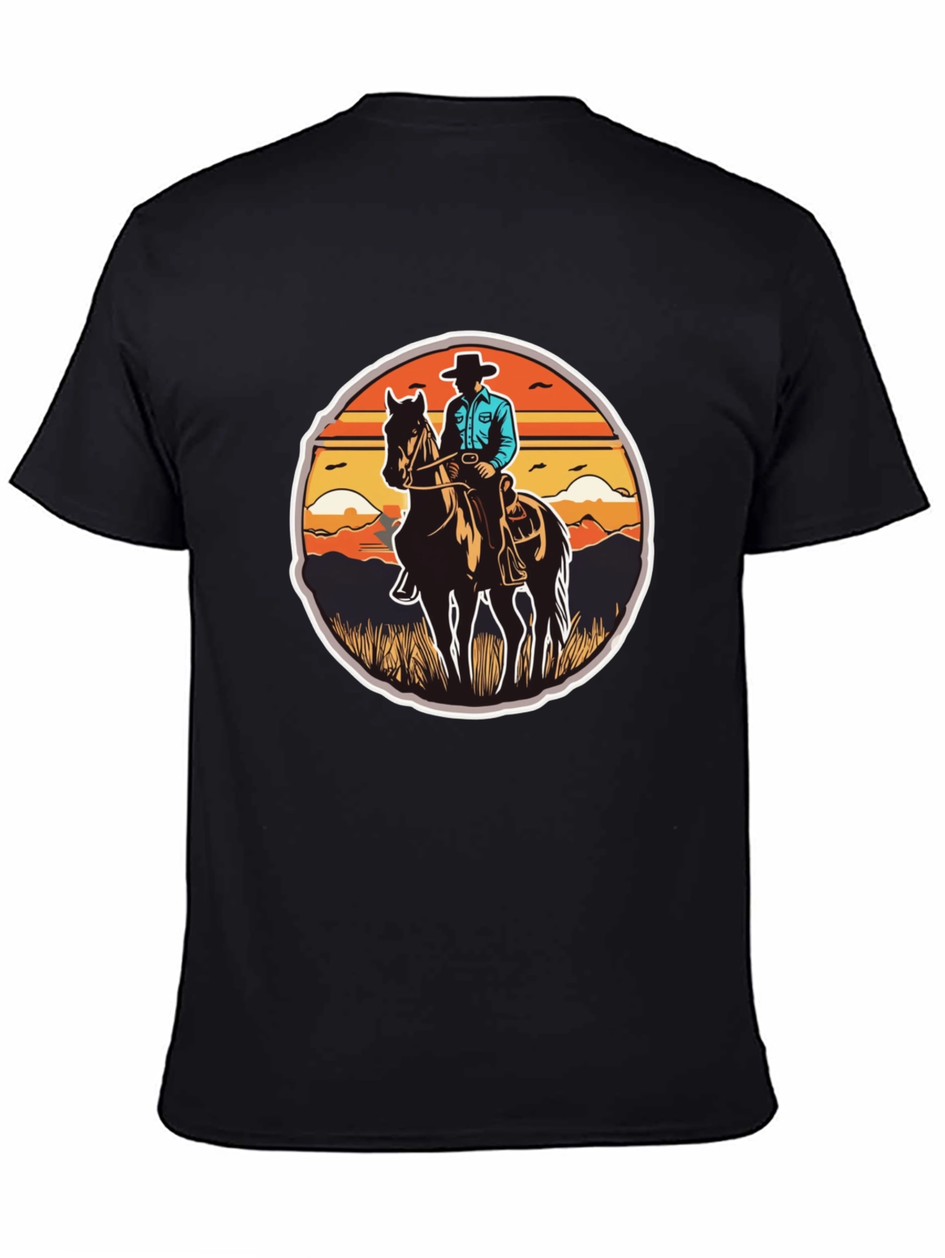 Cowboy on Horseback Black T-Shirt