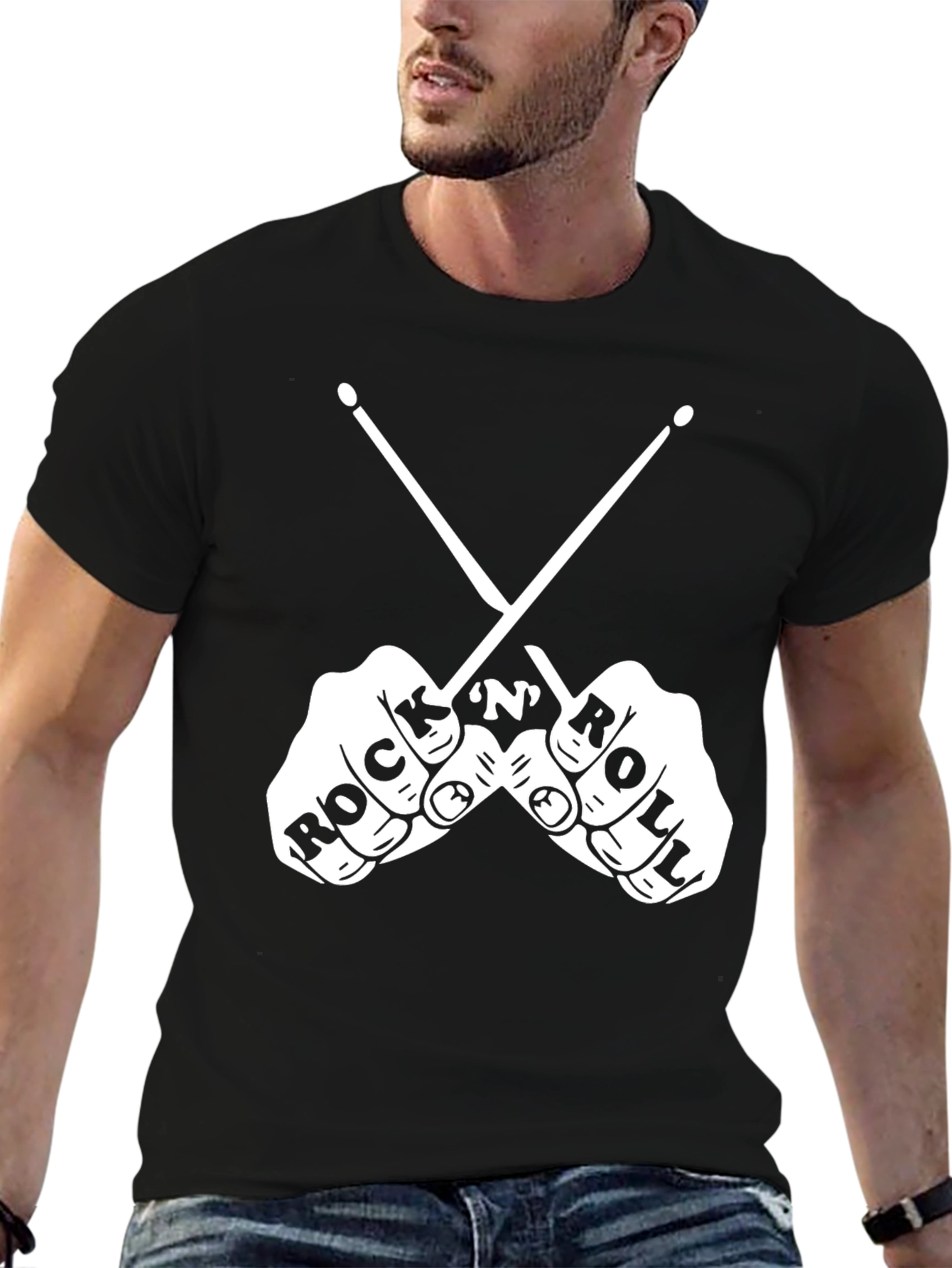 Rock and Roll Drummer Graphic Tee - Black