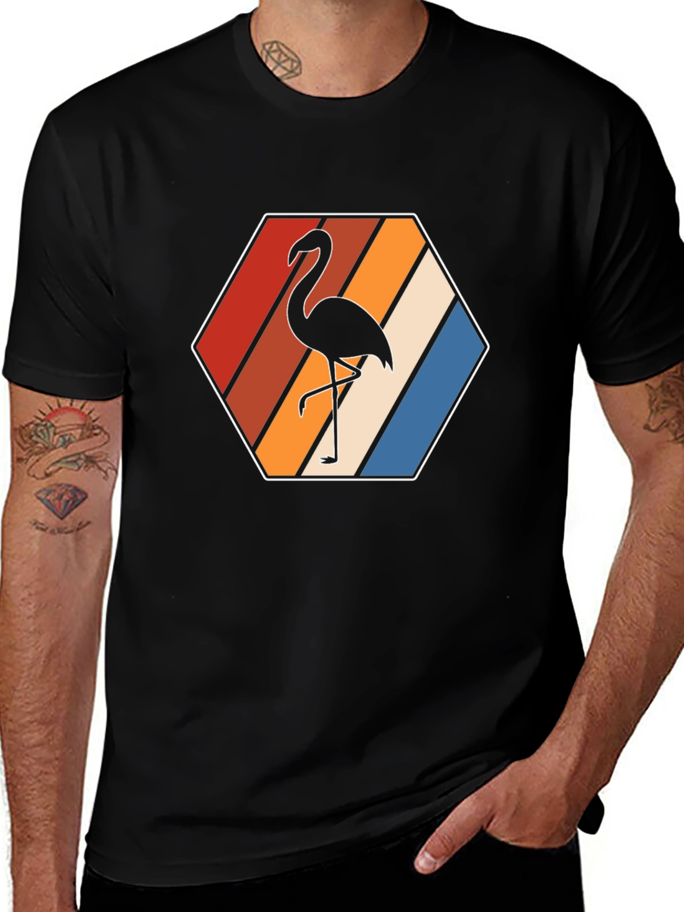 Retro Flamingo Graphic Tee - Mens Black T-Shirt